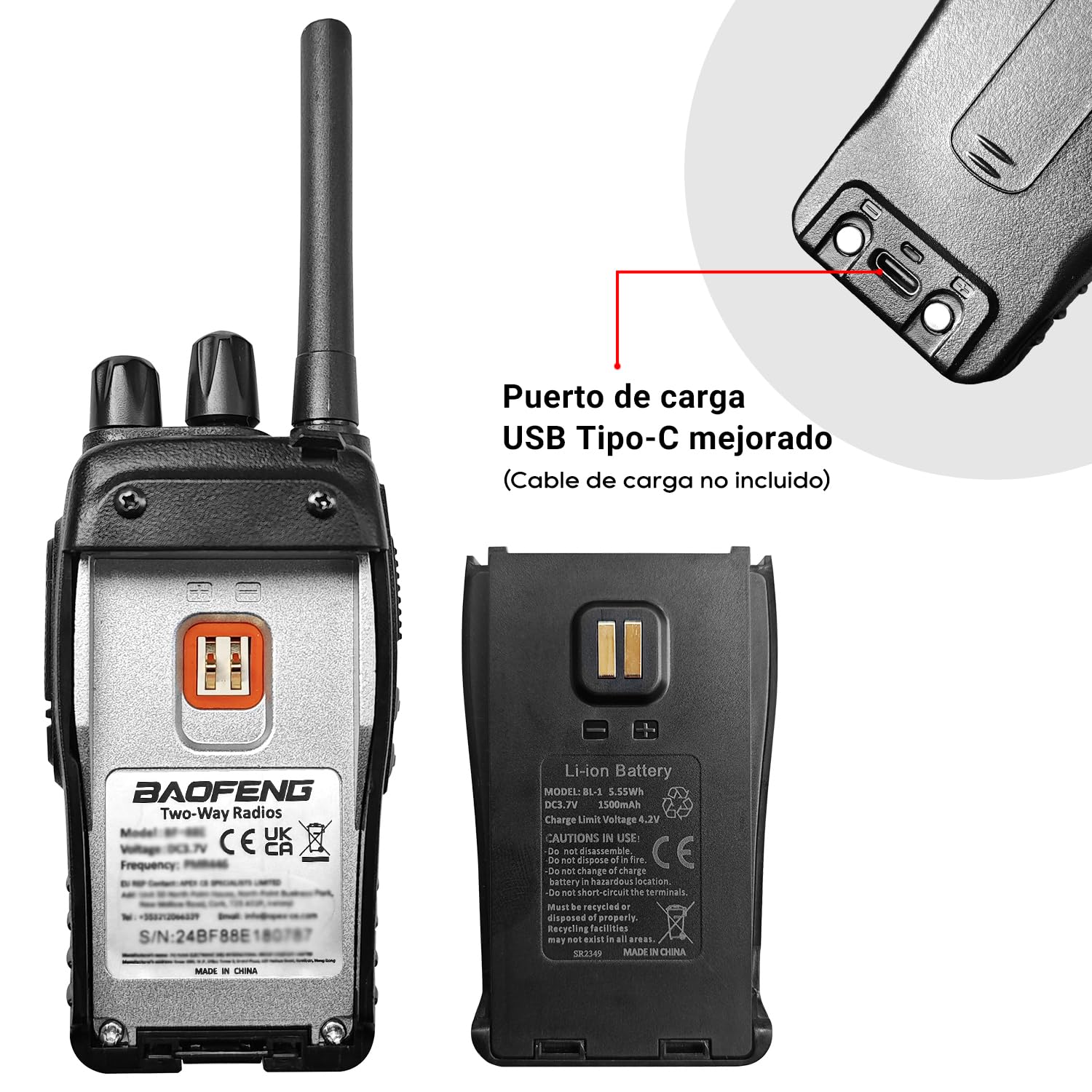 Baofeng Walkie Talkie,Walkis Profecionales,PMR446 Radiocomunicación 16 Canales 2 Piezas Walky Talky Set Recargable Larga Distancia Receptores con Auriculares y Luz LED para Actividades al Aire Libre - 5