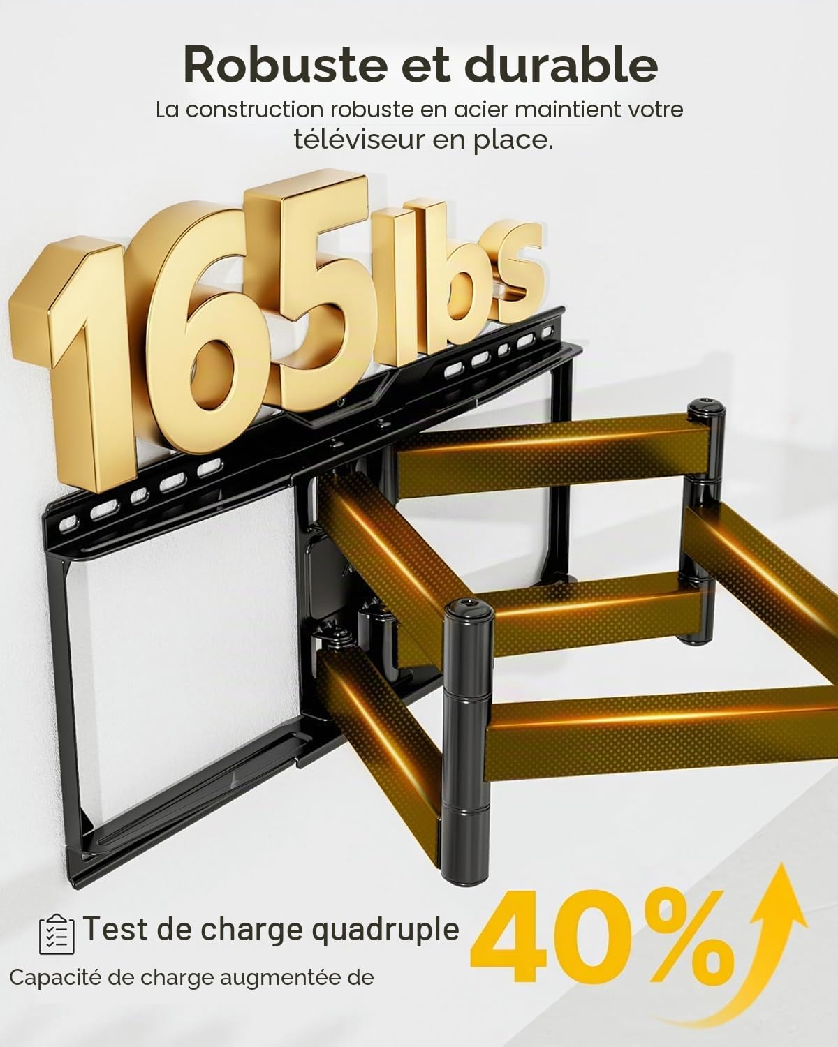 monTEK Support mural TV avec bras super long 638 mm pour téléviseurs de 37 à 90 pouces jusqu'à 75 kg, double bras articulés, inclinaison sans outil, fonction pivotante, VESA max. 600 x 400 mm