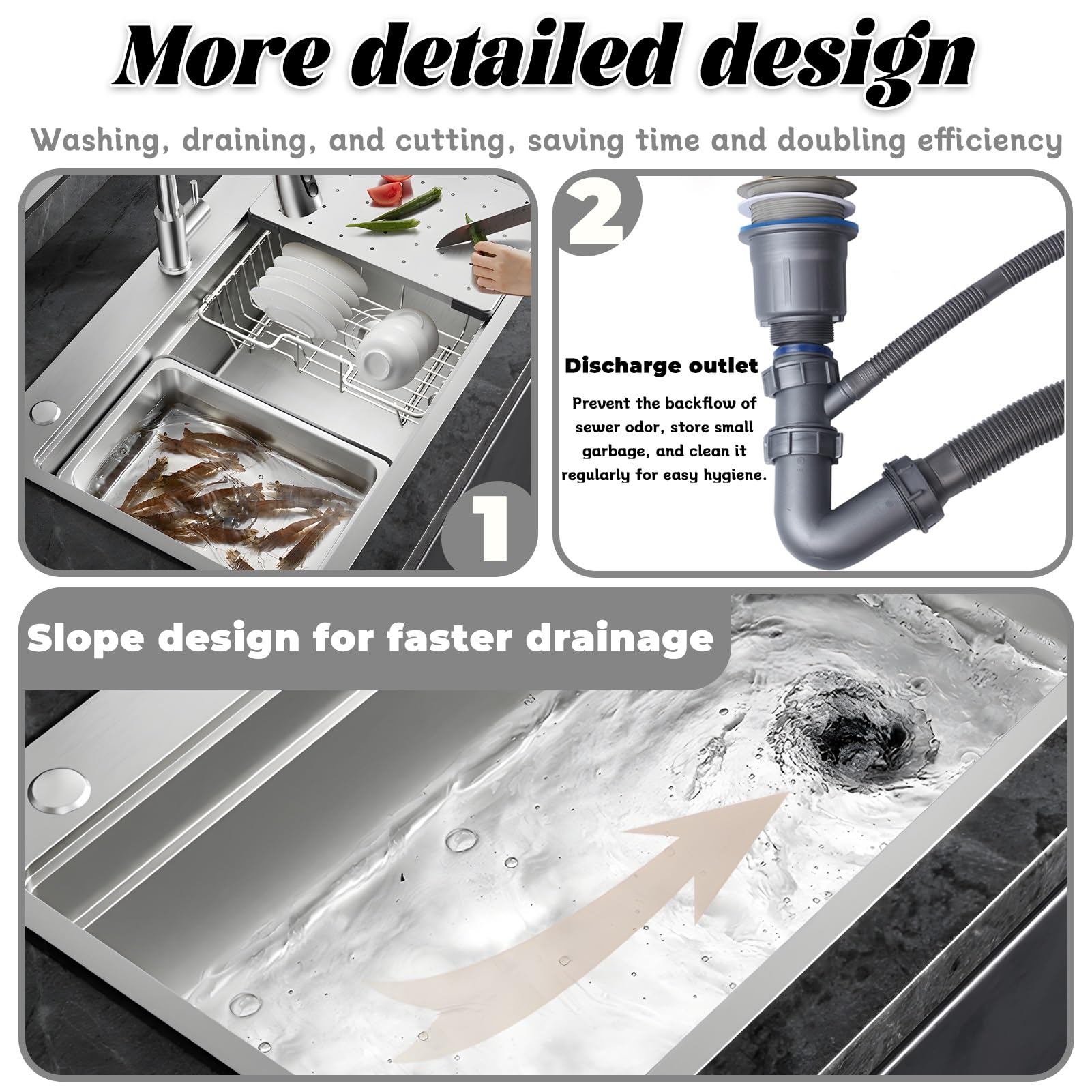 Lavello in Acciaio Inox Largo 50 cm, Quadrato, con Dispenser di Sapone e sifone, lavello da Incasso con Foro per Rubinetto, 1 Vasca, lavello da Incasso sul Piano di Lavoro con sifone e scari