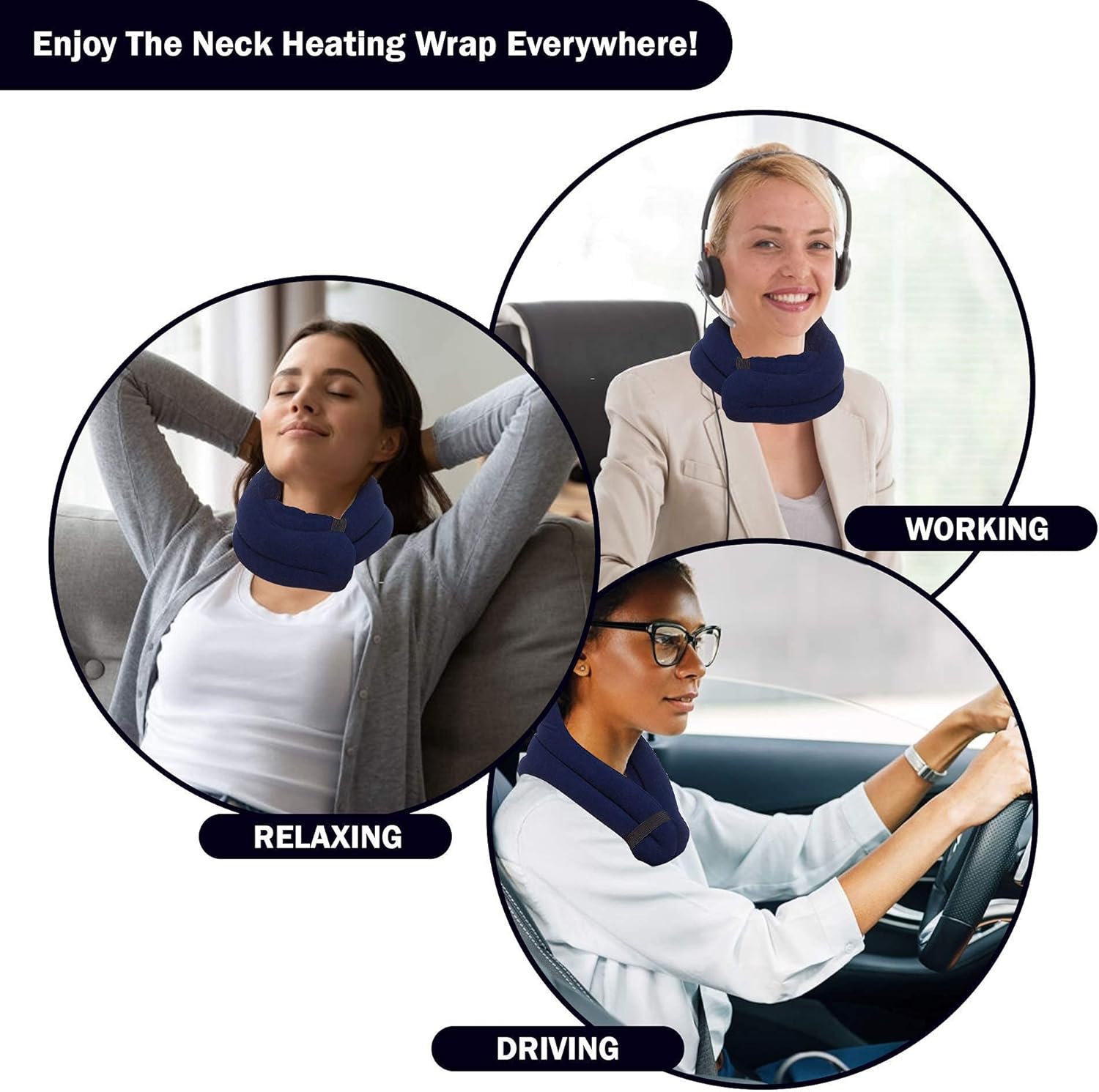 SunnyBay Pain Relief Microwavable Neck Wrap - Hands-Free Moist Heating Pad, Heated Neck Wrap & Pillow in One - Microwave Heating Pad for Neck & Shoulders (Navy Blue) : Health & Household