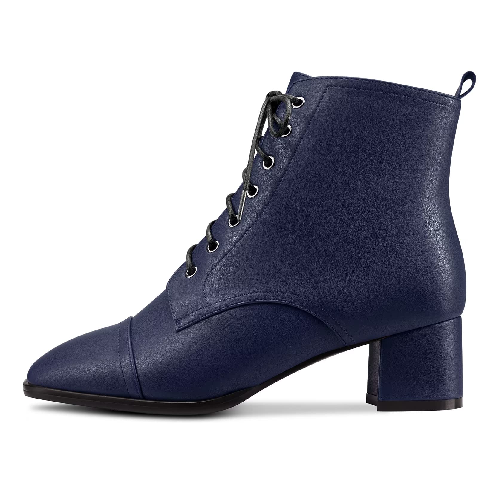 Saekcted Mujer Chunky Ancho Bajos Gatito Heel Cuadrada Punta Botines Cordones Cremallera Botas
