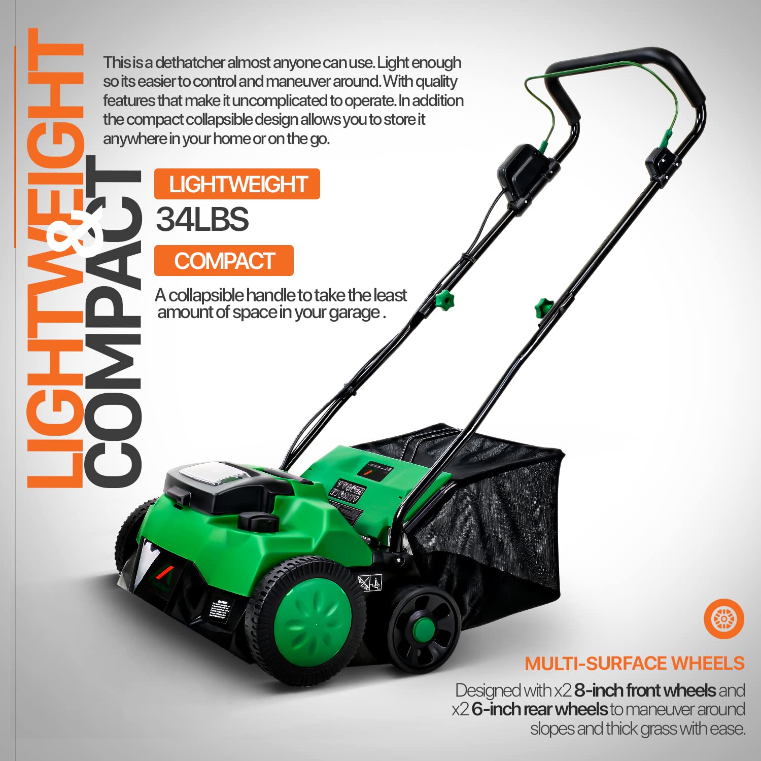 ApolloSmart 2 in 1 Walk Behind Scarifier, Lawn Dethatcher Raker