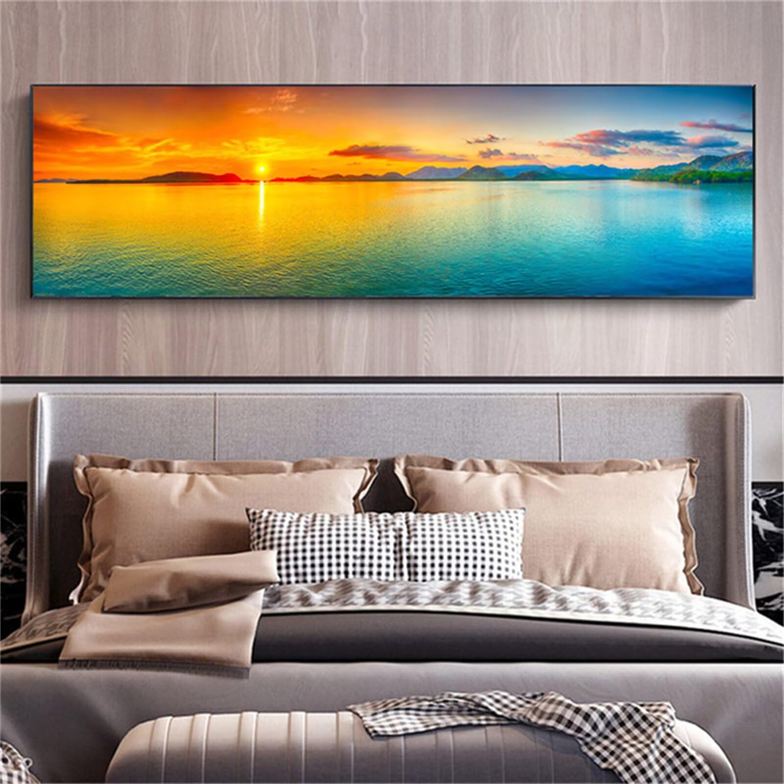 Kit Broderie Peinture Diamant 5D Plage du coucher du soleil complet pour adultes 70x140cm