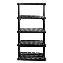 Gracious Living 5-Shelf Plastic Storage Shelves, Heavy-Duty Garage Shelving Unit, Black - Standing Organizer Rack for Kitchen, Bathroom, and Laundry Room