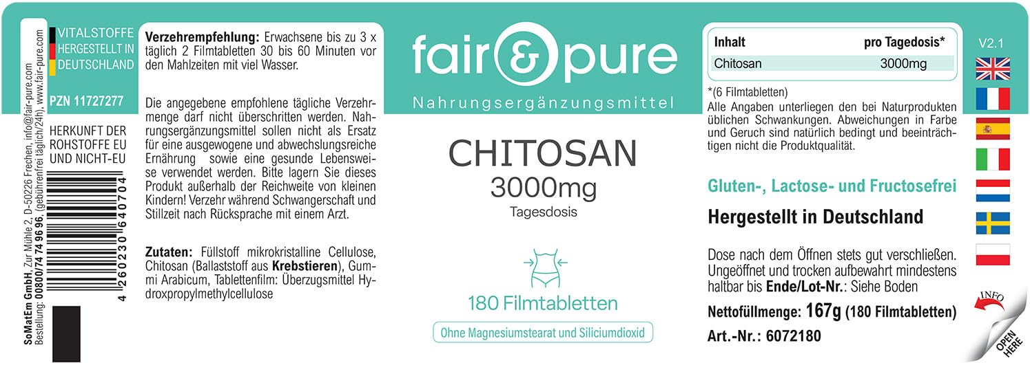 Fair & Pure® - Chitosane 3000mg dose journalière - 180 comprimés pelliculés