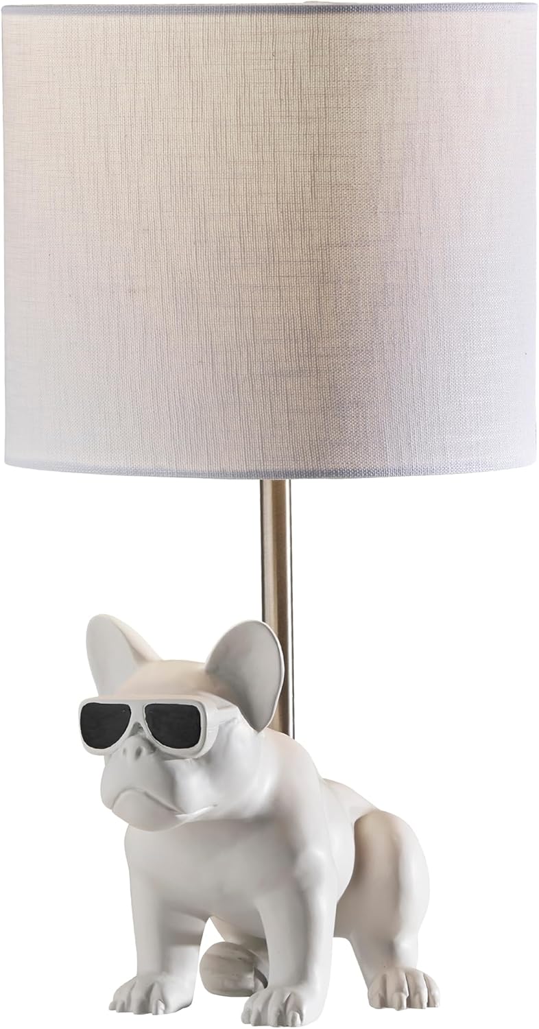 Adesso Sunny Dog Table Lamp – White Ceramic Novelty Lamp for Bedroom and Office Lighting or Living Room Décor, 16” x 8.5”
