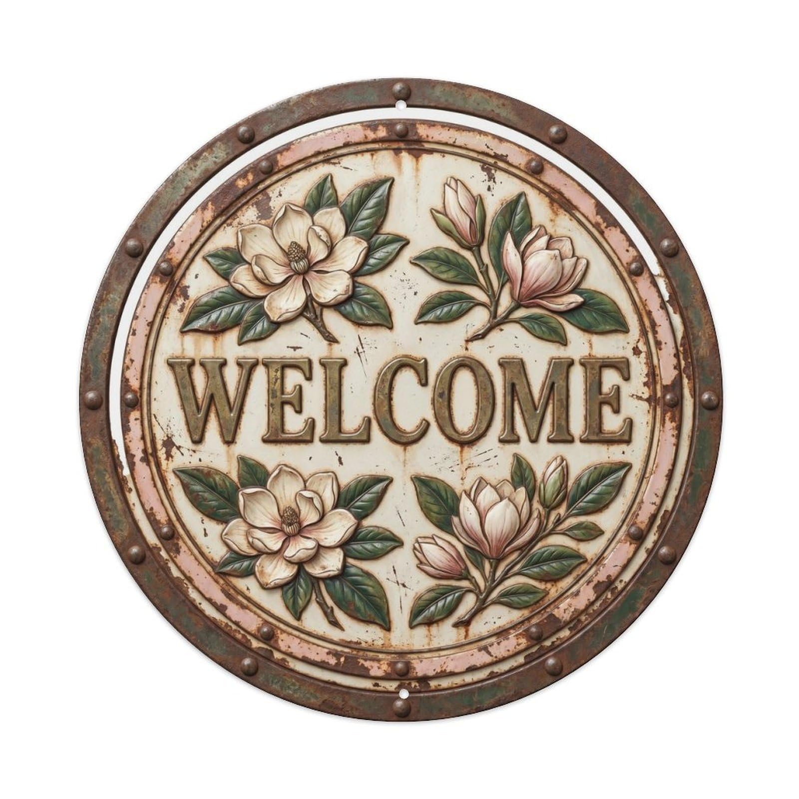 Botanical Floral Greeting Label Welcome Magnolia Metal Tin Sign