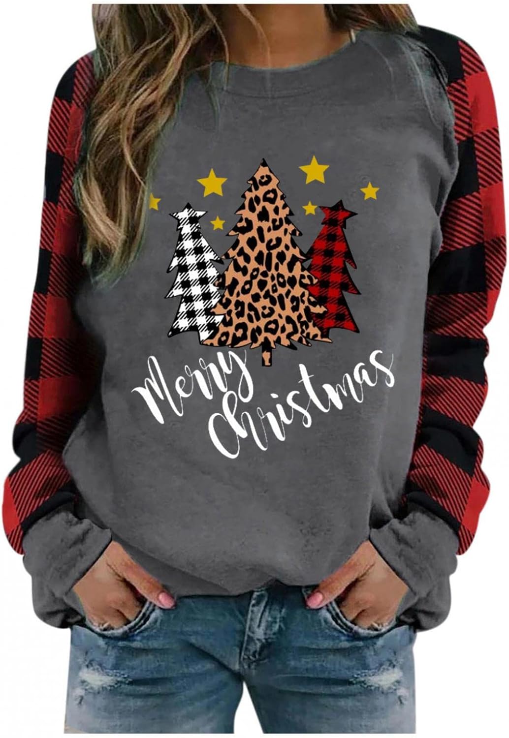 Christmas Shirts for Women Sweaters Long Sleeve Plaid Patchwork Sweatshirts Casual Xmas Gnome Pullover Tops Hoodies