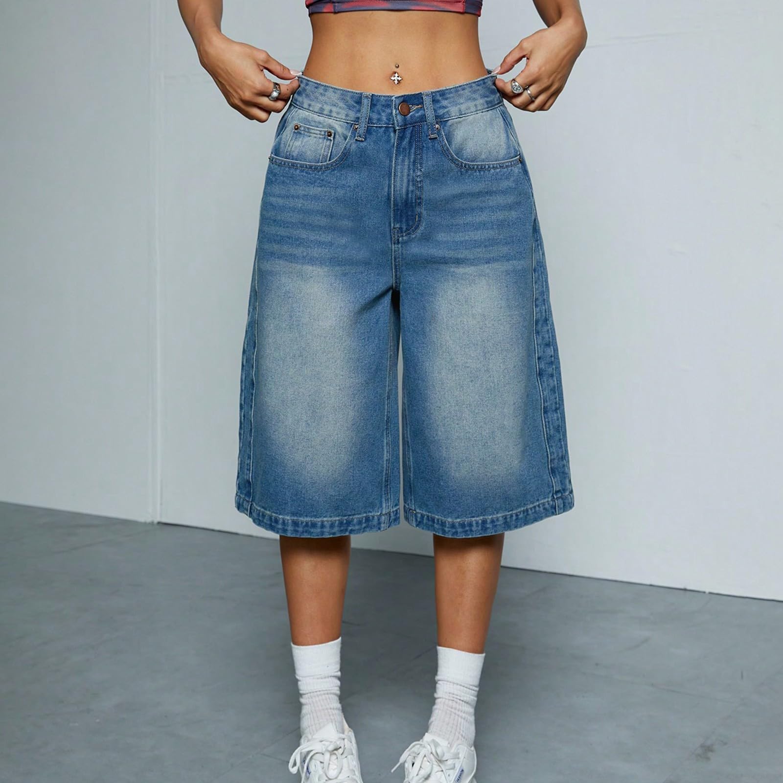 Générique Shorts Femme d'Été Shorts Femme d'Été Short en Jean Droit -Cuisse, Coupe décontractée d'été, Taille Haute, Confortable et Extensible (Blue, XL)