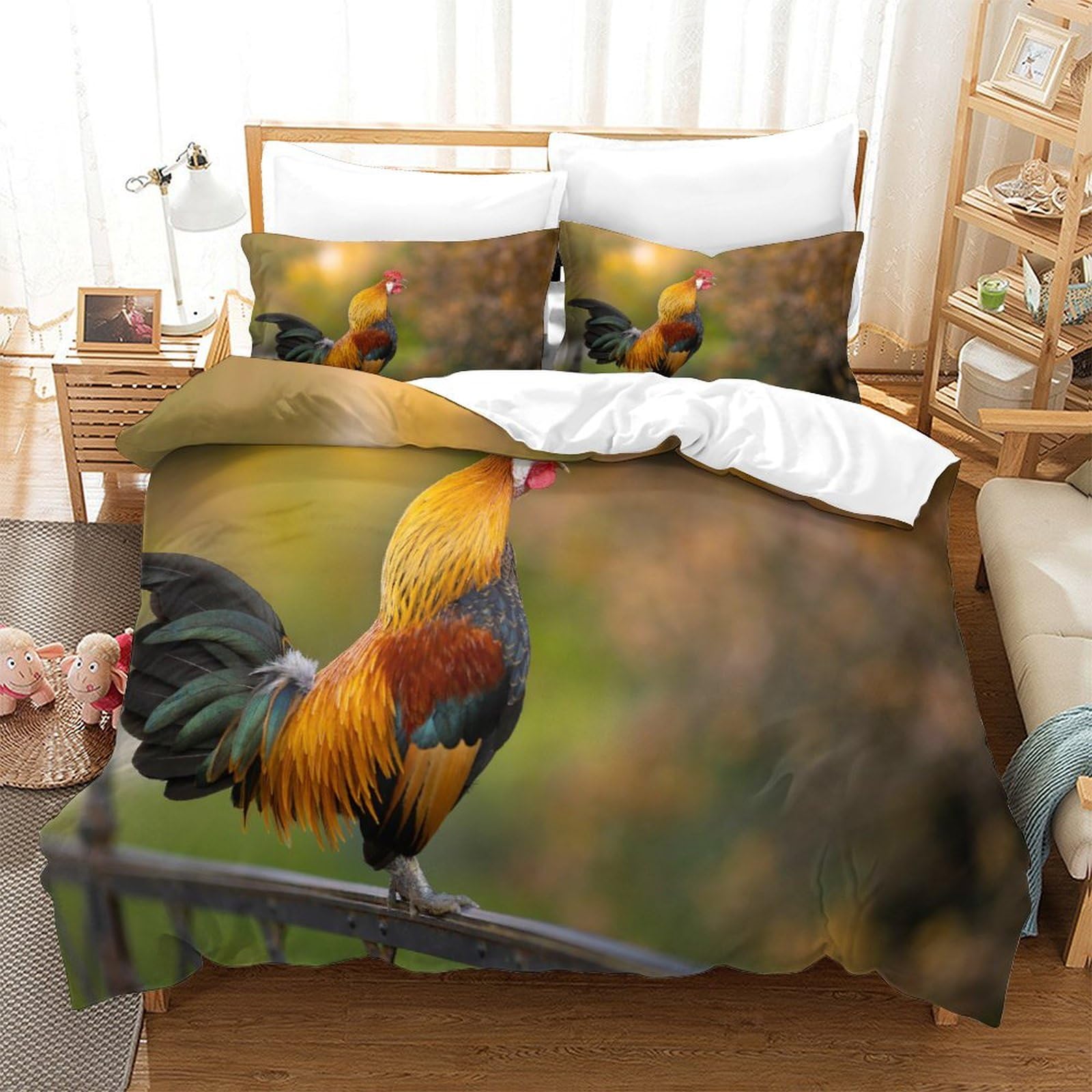 P1s9u7w5y Gallic Rooster-7 3D Printed Rustic Rooster Duvet Cover Set 3Pcs Microfiber Animal Bedding Set Double（200X200cm）