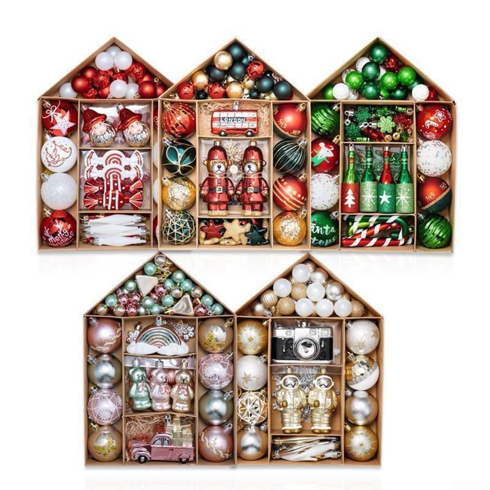 Lot complet de 70 boules décoratives pour sapin de Noël et événements (rouge, vert, doré)