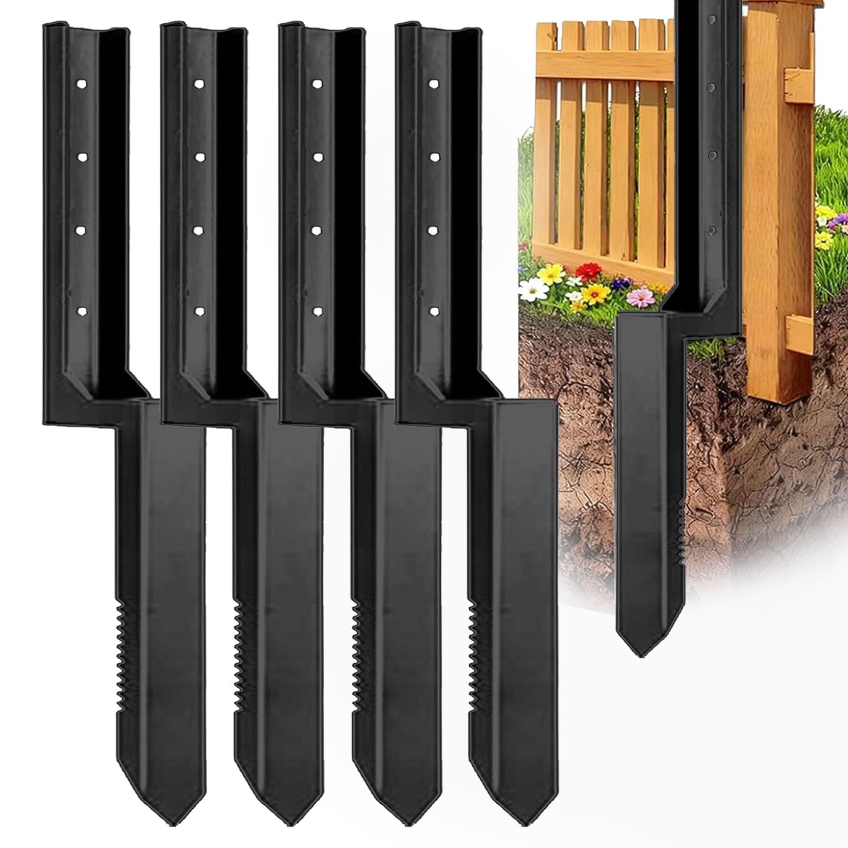 GOUZIBHD Fence Post Anchor Fence Post Repair Kit Fix Rotted or Damaged Wood Posts Without Replacement Heavy-Duty Steel Brackets Concrete Anchors for Permanent Stabilization(Color:4pack)