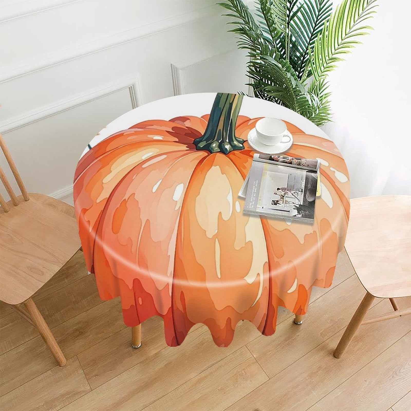 FekiLoot Fall Watercolor Pumpkins Tablecloth Decorative Round Table Cloth Wrinkle Resistant Washable Circle Table Cover Round Tablecloth for Picnic Party Camping Dining 60 Inch