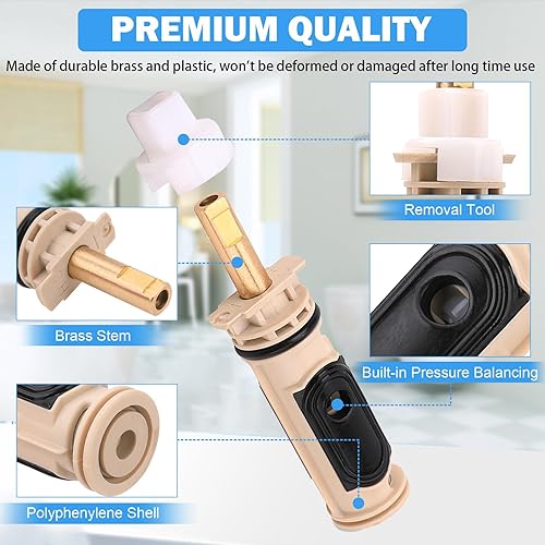 Miniatura 3 de Cartucho de repuesto 1222 con kit de adaptador de mango 116653 compatible con ducha Moen y grifo de temperatura Moen One Hanlde Posi, piezas de