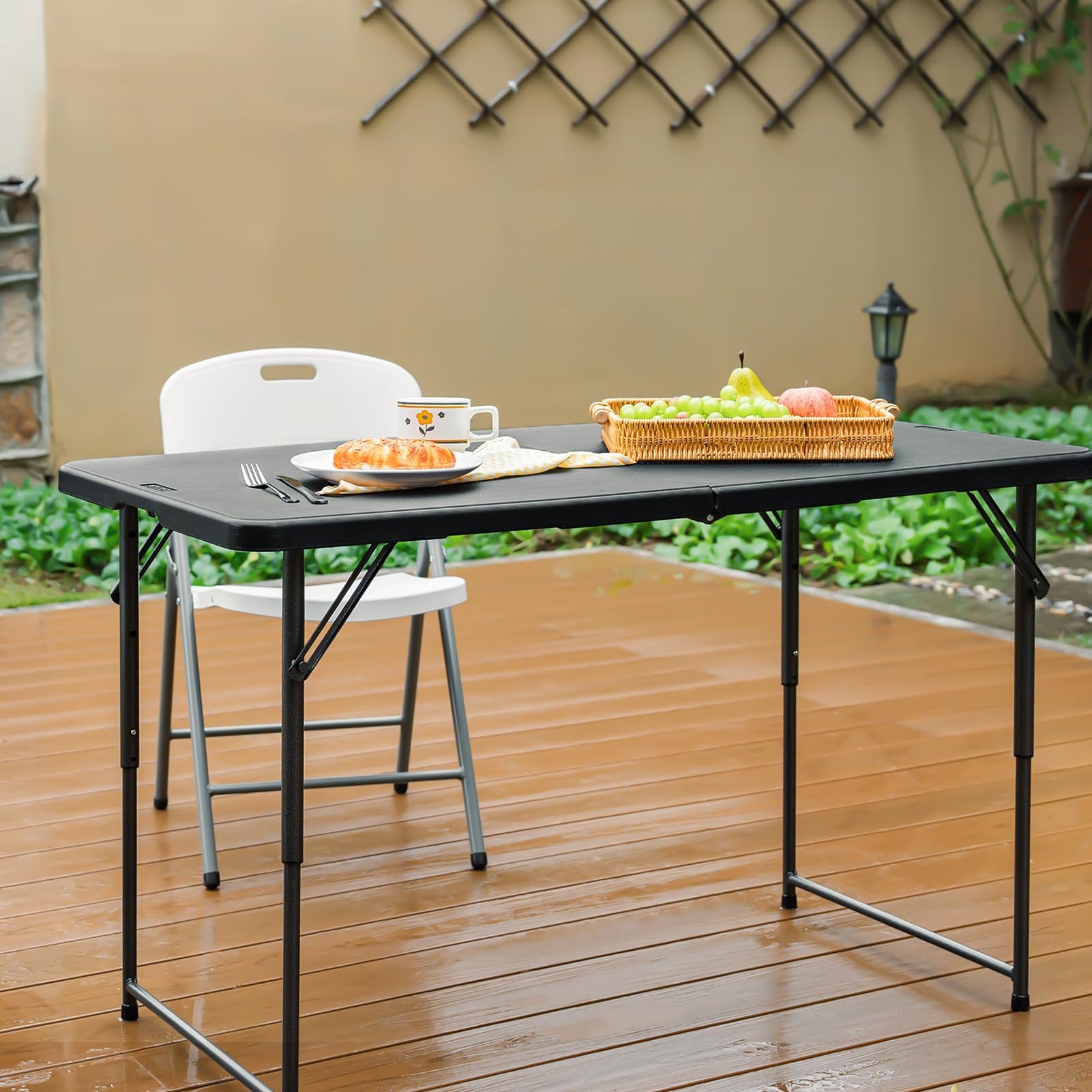Byliable Klapptisch 120 cm tragbar, höhenverstellbar Campingtisch, Gartentisch Esstisch Partytisch klappbar faltbar, Outdoor Indoor, Schwarz