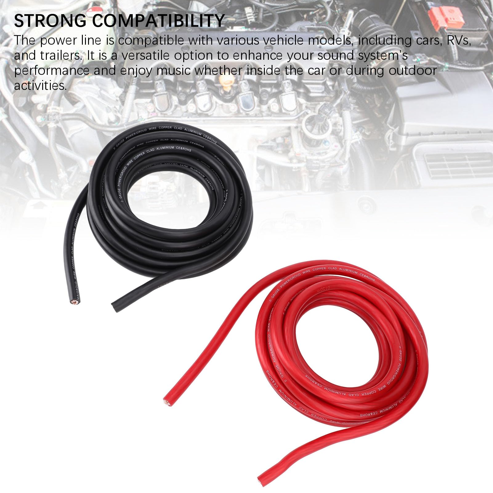 Generic Cable de Tierra 1/0AWG Cable Flexible Rojo Negro de 20 Pies para Sistemas de Audio de Automóvil con Material de Cobre y Rendimiento de Sonido Mejorado