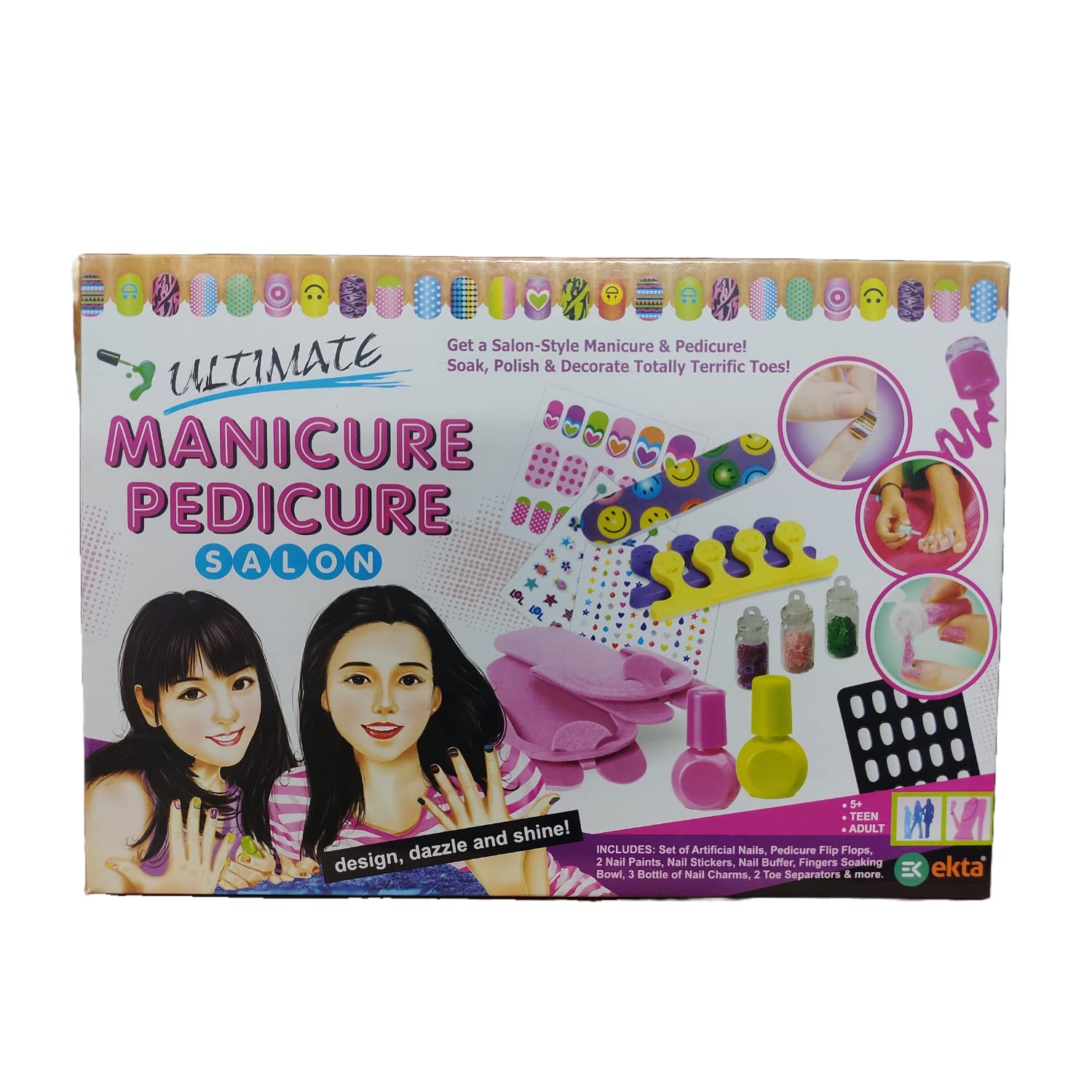 Gifting Cave Manicure Pedicure Salon Playing Kit for Girls - Pretend Play Set with Nail Polish & Accessories, Best Birthday Gift for Girls