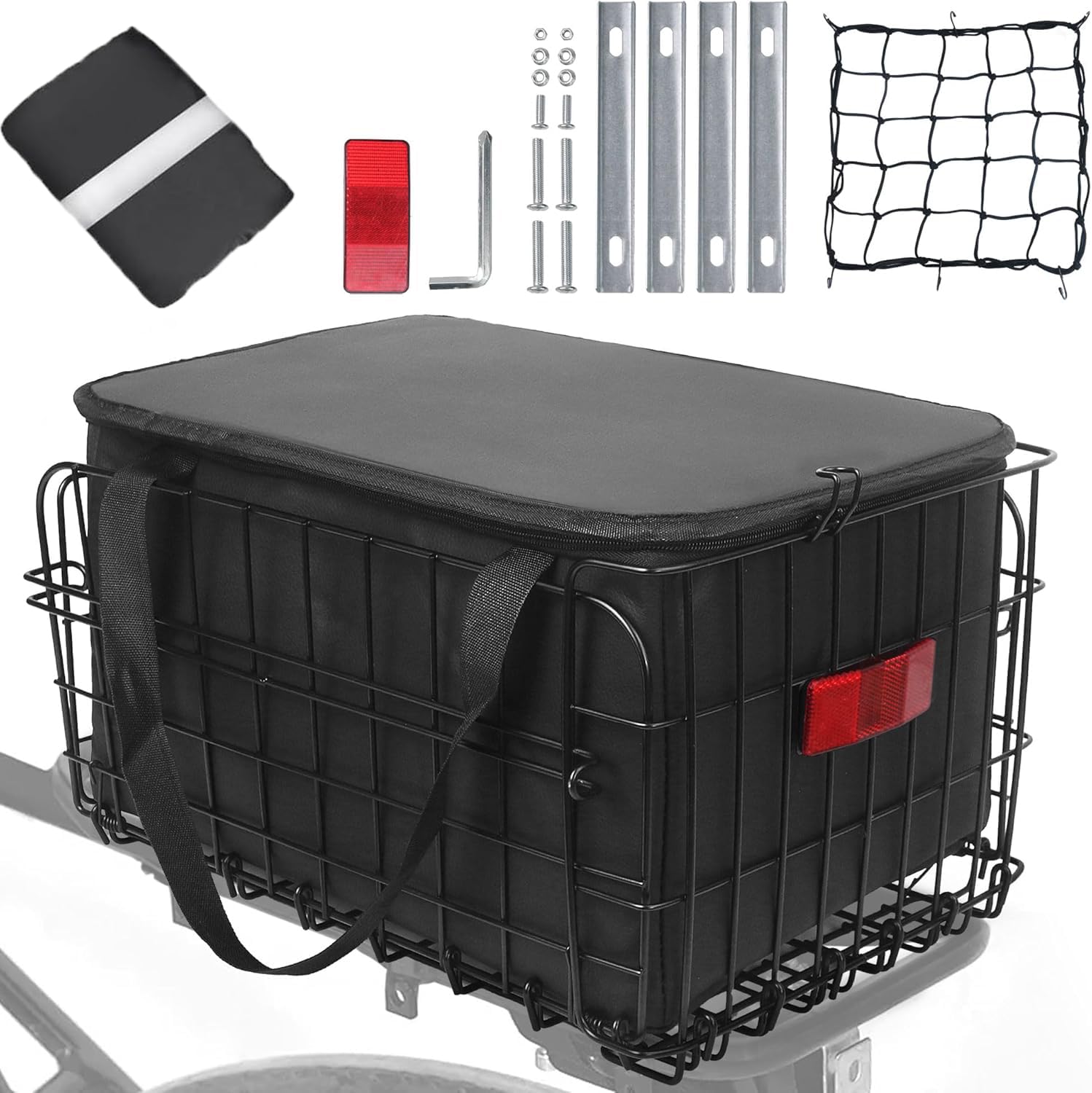 Cestino per bicicletta posteriore, Portapacchi posteriore per bicicletta pieghevole con Borsa impermeabile rimovibile, rete di carico, copertura impermeabile e striscia riflettente