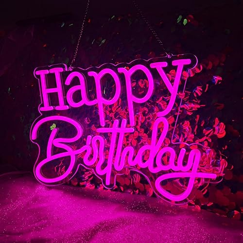 Letrero de neón LED rosa de feliz cumpleaños, luz nocturna para decoración de pared, fiesta, dormitorio, habitación, bar, boda, hogar, cumpleaños,