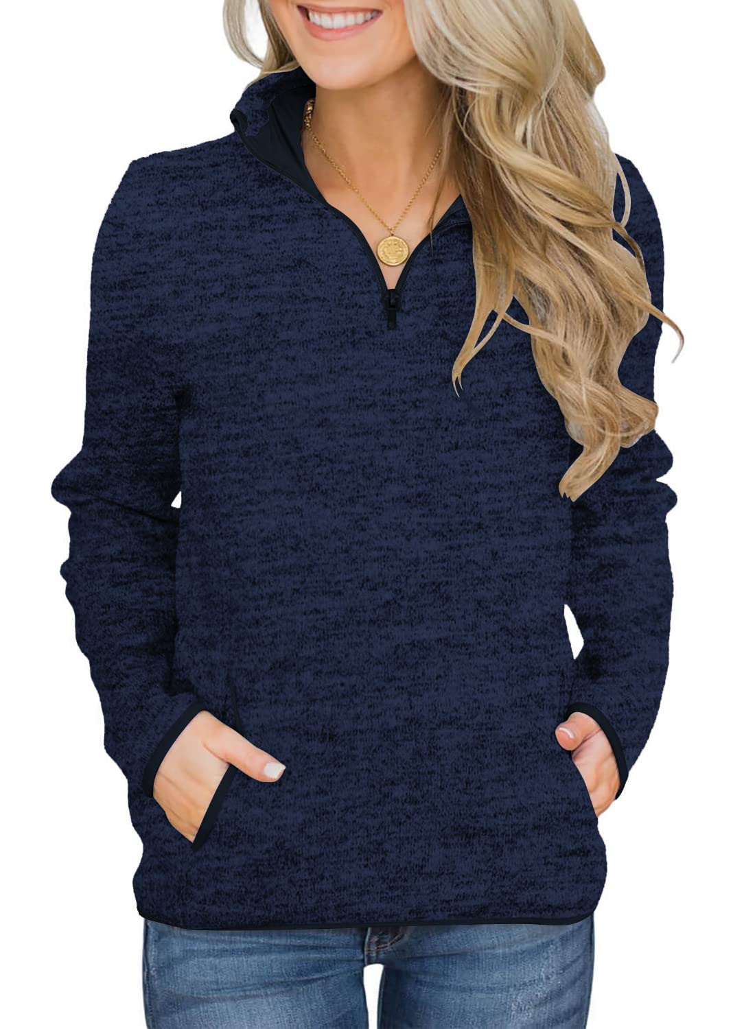Sponsored Ad – Women Jumpers Sweatshirt Long Sleeve Tops with Two Pockets Stand Collar 1/4 Zipper Jacket Sweatshirt