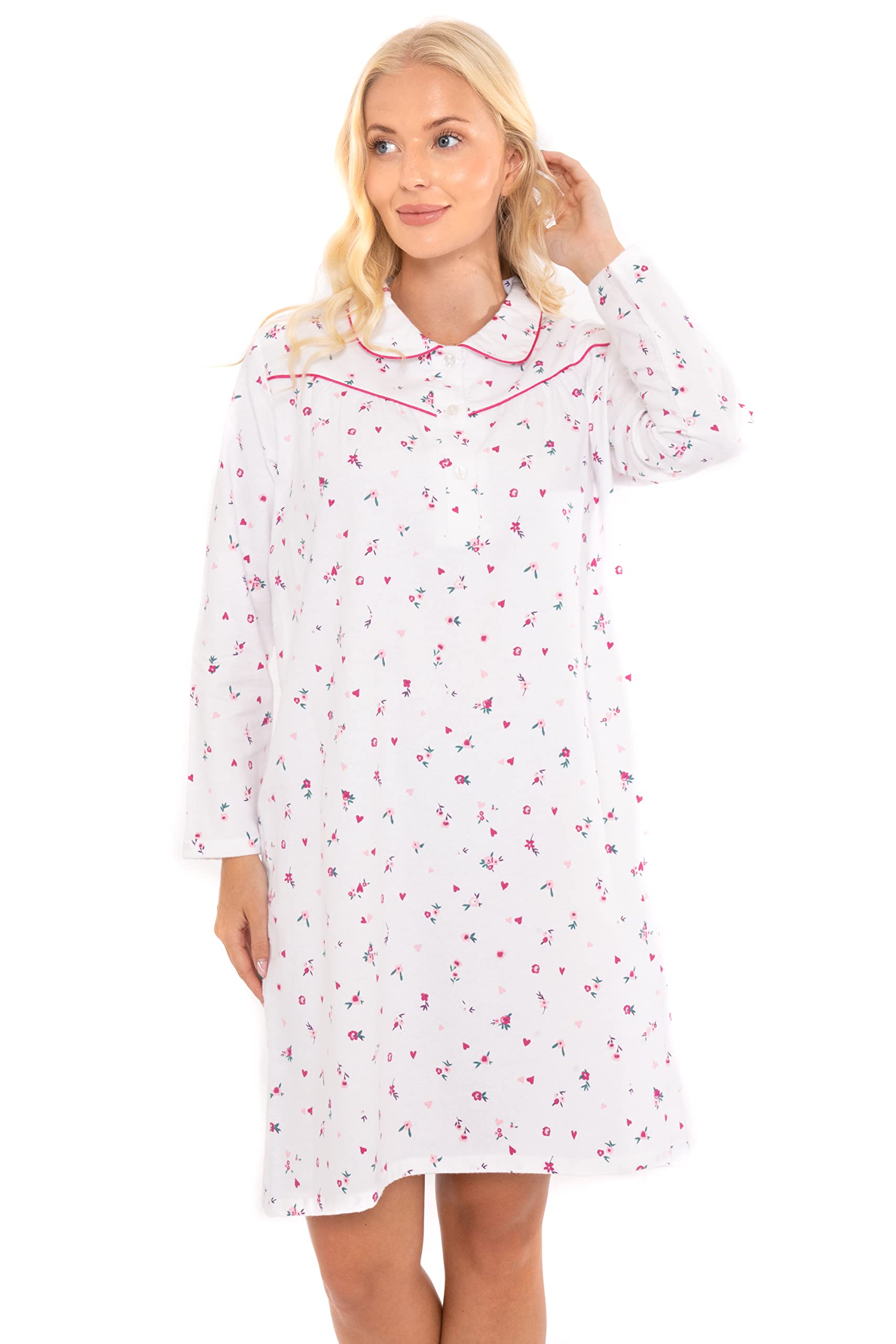 Suzy & Me Ladies 100% Brushed Cotton Winceyette Nightdress (PINK SH, 20-22 SHORT)