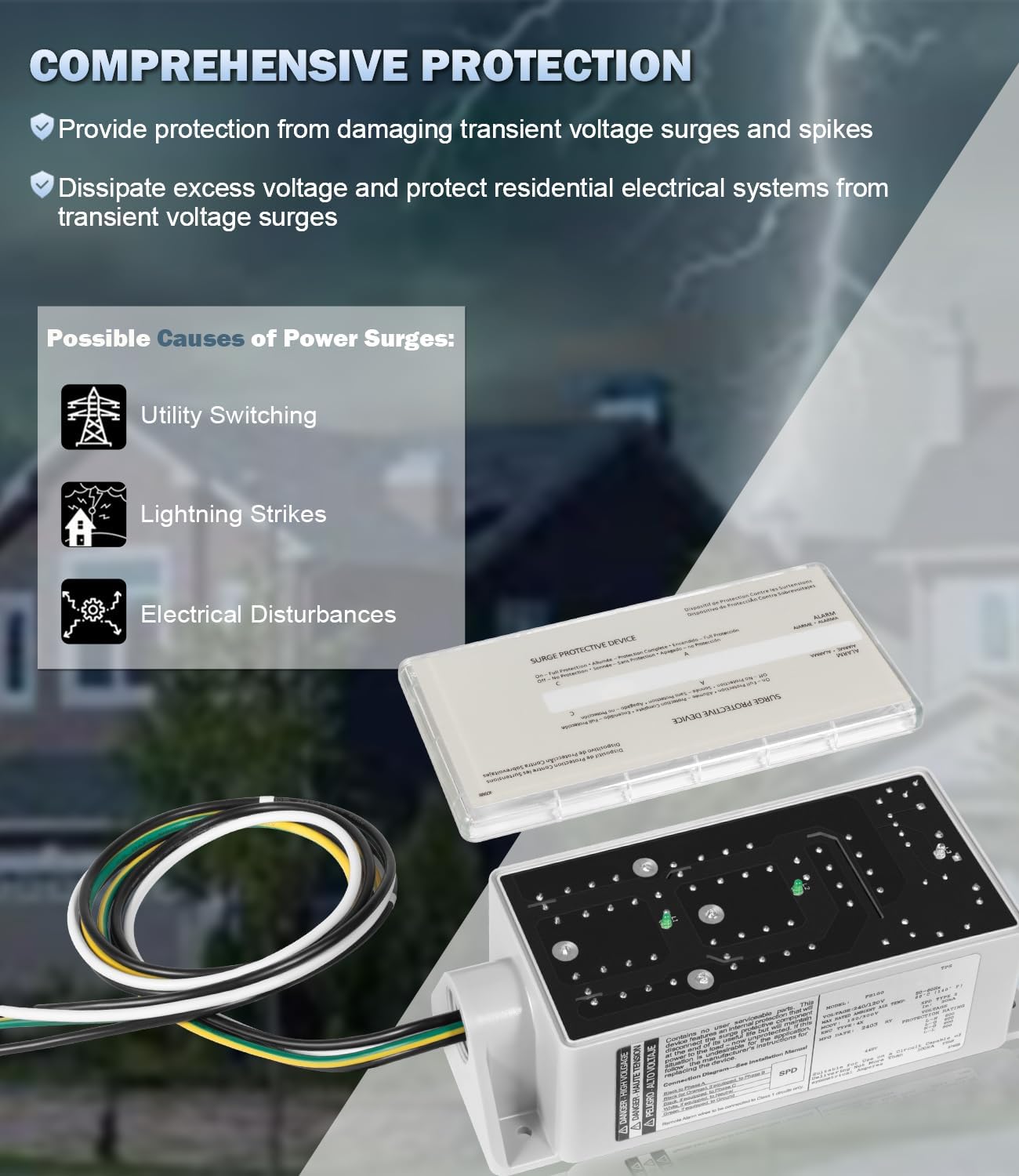 FS100 Whole House Surge Protection Device Rated for 100,000 Amps, Replacement for Siemens FS100 Protector Compatible with Any Brand of 120/240V Load Center and Breaker