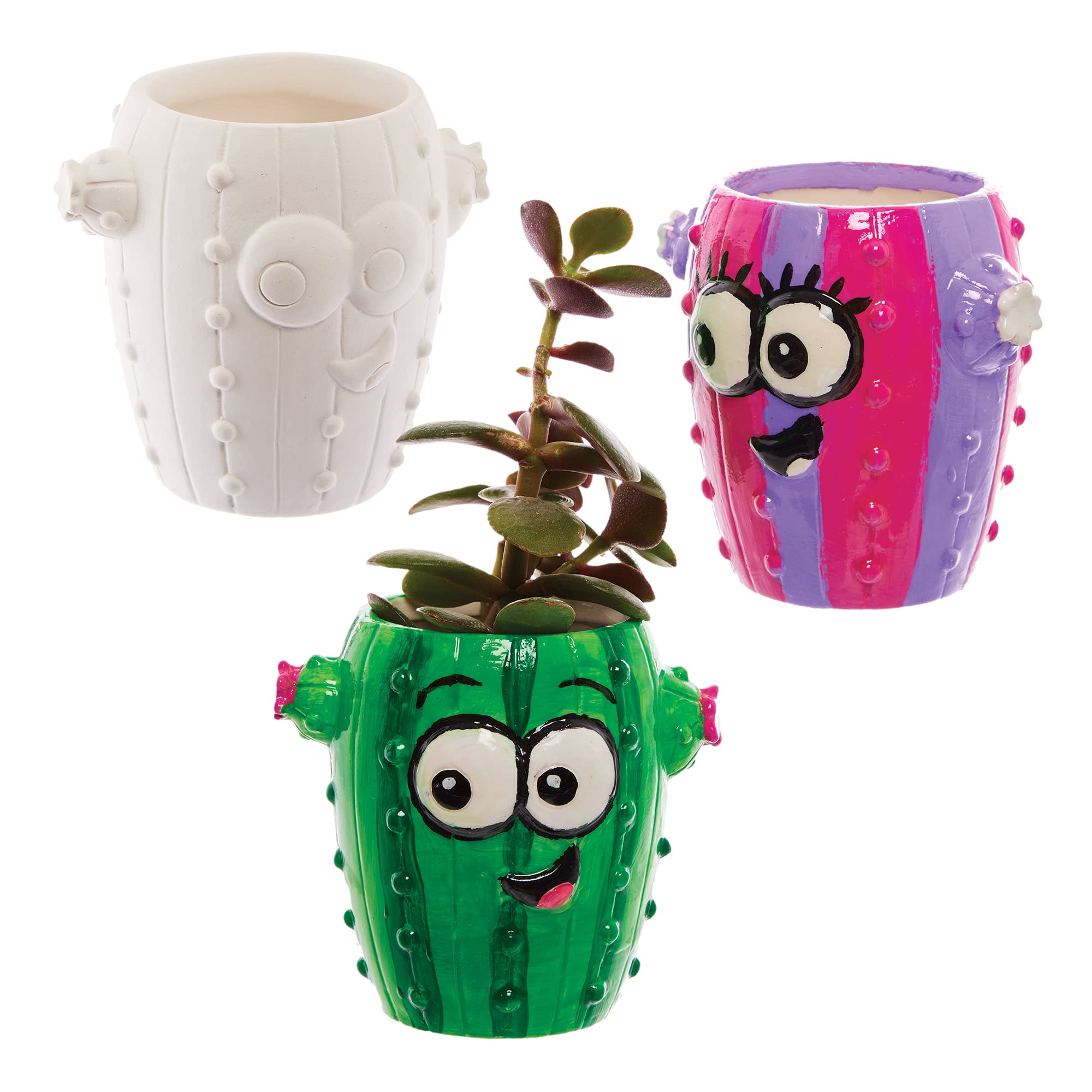 Baker Ross FX580 Cactus Mini Ceramic Succulent Pots - Box of 4, Paint Your Own Plant Pot