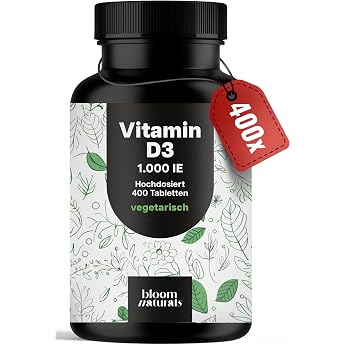 Vitamin D3 1000 IU High Dose - 400 Tablets | Vegetarian, produced in Germany, laboratory tested