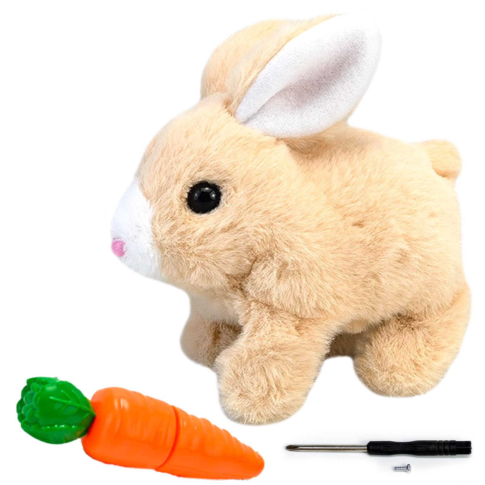 Interactive Rabbit Toy with Carrot, Easter Bunny Toy Pet Hopping Plushie, Realistic Walking and Talking Jumping Rabbit Toys, Cute Funny Plush Stuffed Bunny Pal for Birthday, Yellow