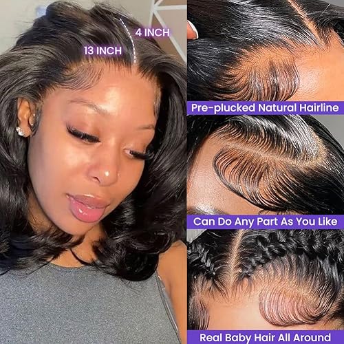 Miniatura 10 de Peluca Bob de cabello humano lacio marrón chocolate con encaje frontal de 13 x 4, pelucas de cabello humano de 180 % de densidad, sin pegamento,