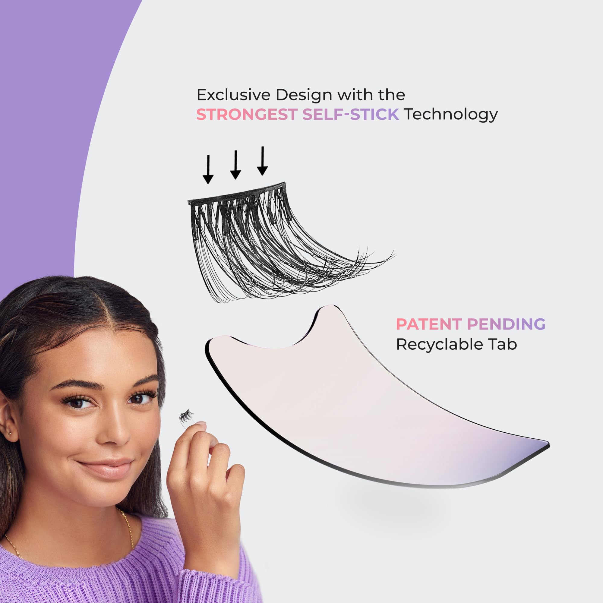 KISS imPRESS Press-On Falsies EASY TAB selbstklebende Wimpern, Schwarz, 'Classy Natural', 1 Paar 6mm-7mm innere natürliche Volumen-Wimperncluster & 1 Paar 6mm-10mm äußere halbe Wimpern mit Easy Tabs