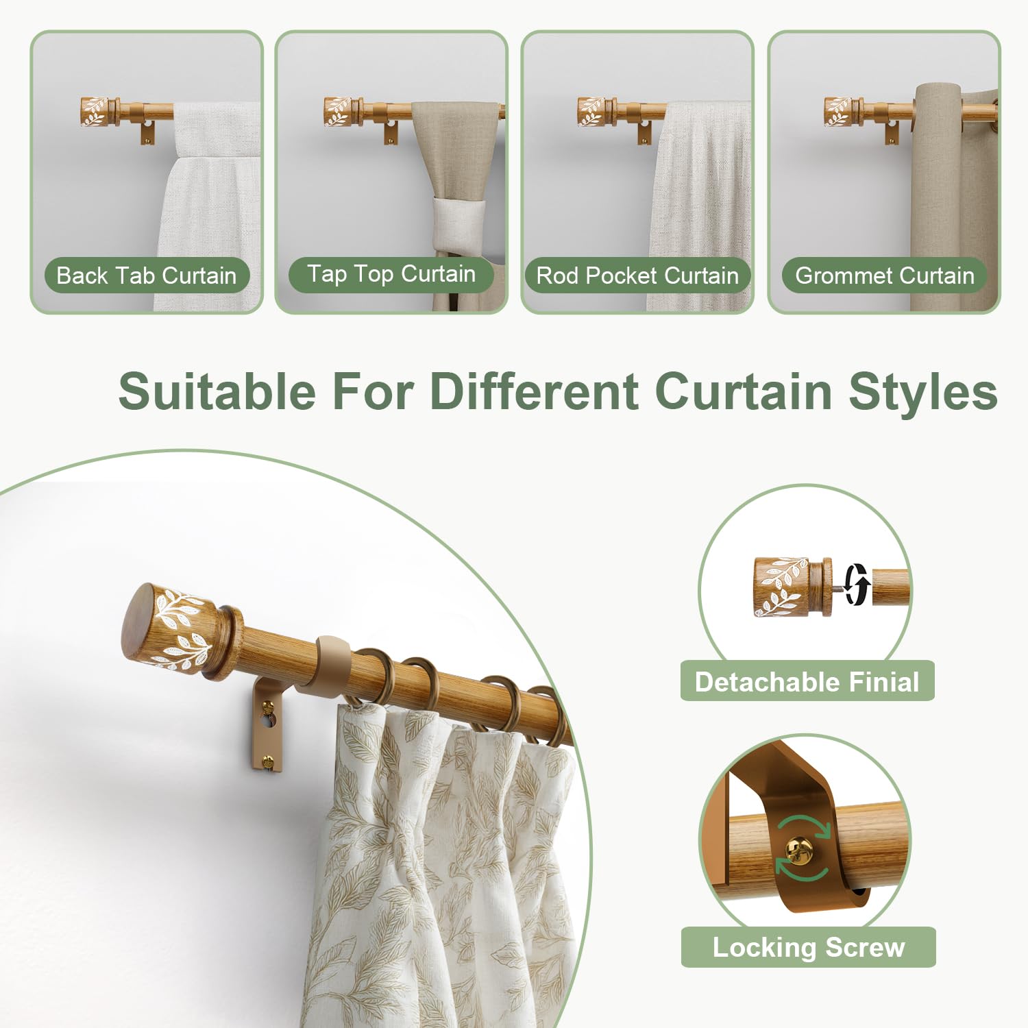 Natural Wood Curtain Rods - Boho & Handmade -9 Natural Wood Curtain Rods - Boho & Handmade -9