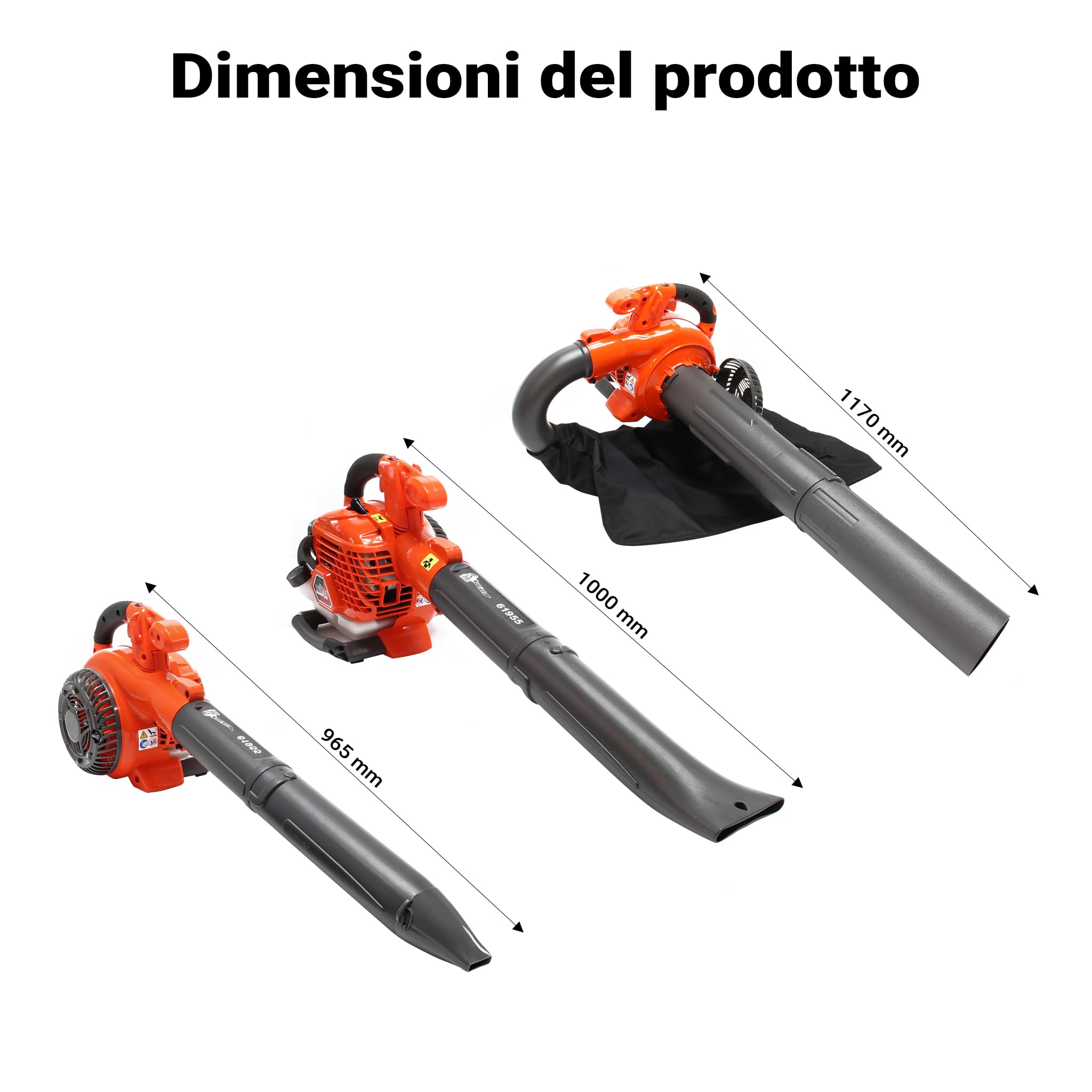 Wiltec Aspirafoglie, Soffiatore foglie & tritafoglie 3in1 a benzina 1 CV 26 ccm Sacco di raccolta da 50 l