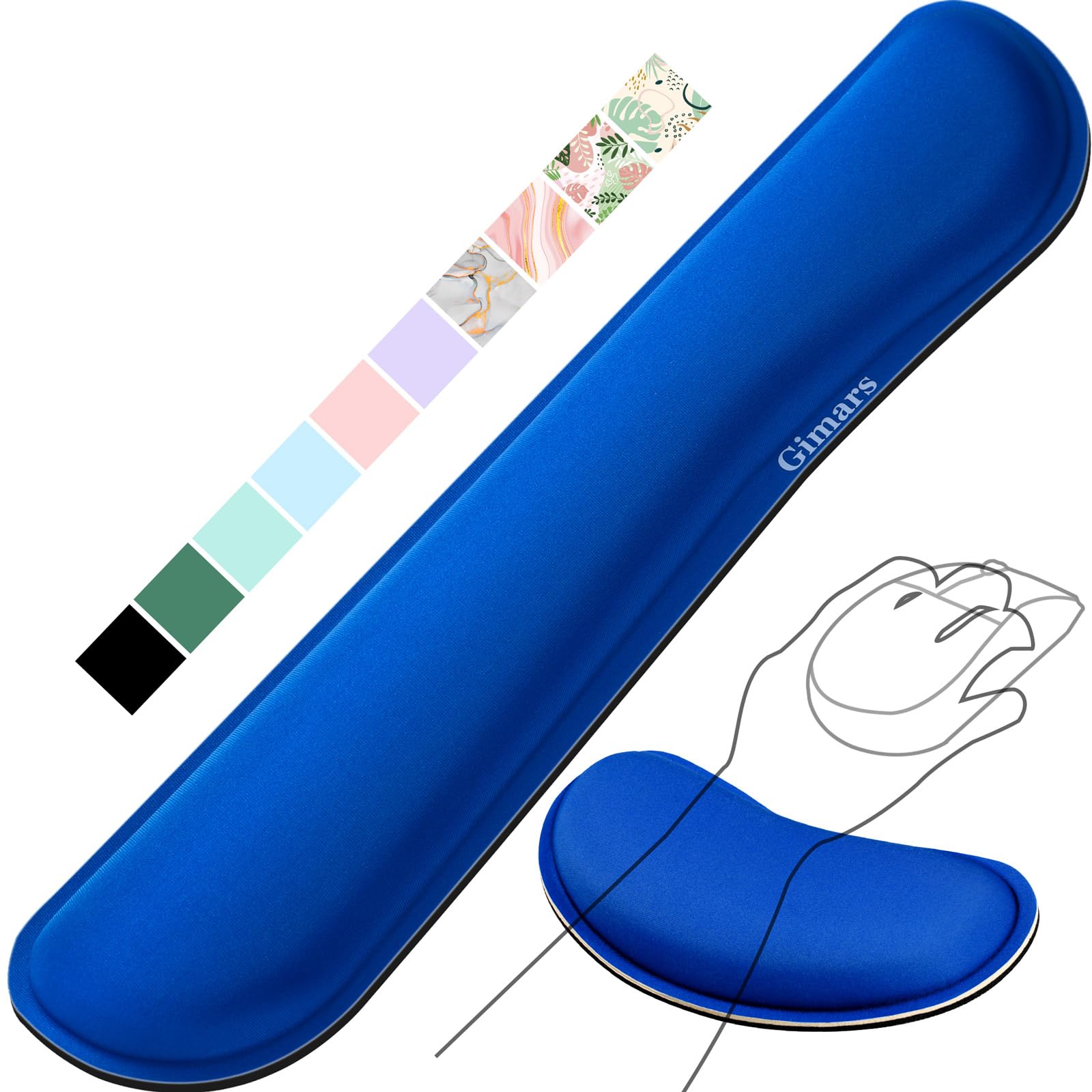 Gimars Superfine Fiber Widen Memory Foam Set Nonslip Blue Mouse Pad Wrist Support & Keyboard Wrist Rest Support for Office, Computer, Laptop & Mac & Comfortable & Lightweight for Typing & Pain Relief