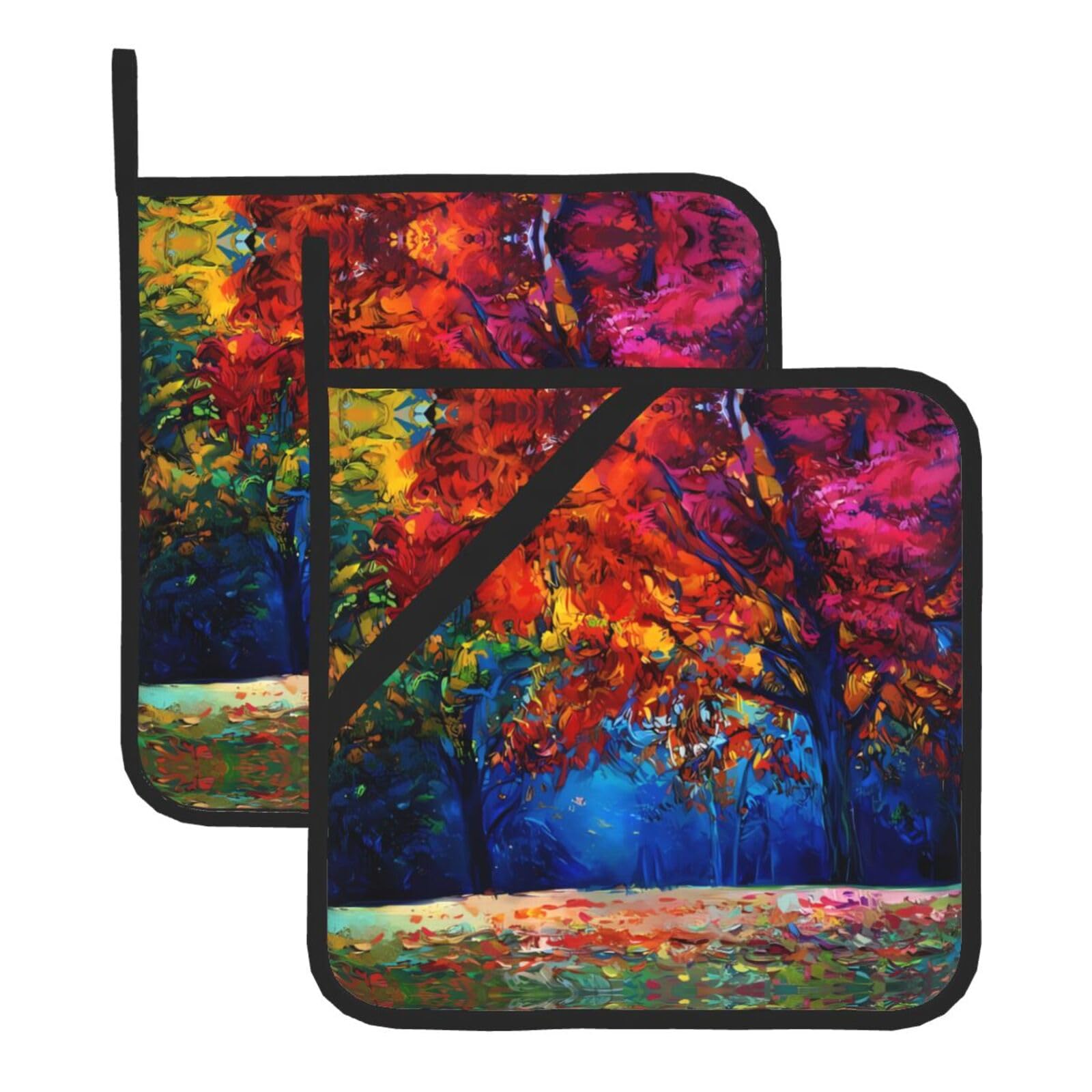 HJFCZH Abstract Colorful Trees Prints Square Hot Pads for Kitchen Counter - Waterproof Pot Holders, Durable Heat Resistant Throw Layers for Serving, Oven & BBQ - 2 Pack
