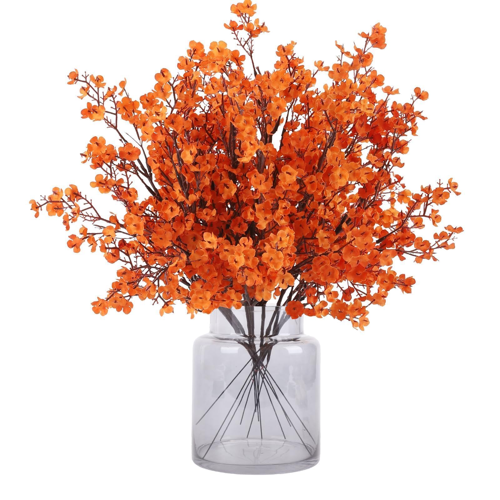 N&T NIETING Künstliche Schleierkraut, künstliche Blumen, Babyatem, 12 Stück, fühlen sich echt an, für DIY-Hochzeitsstrauß, Party, Tischdekoration, Blumenarrangements und Heimdekoration (orange)