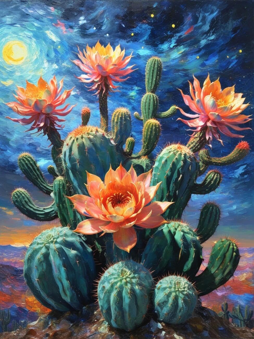 Henypt Cross Stitch Kit Fantasy Cactus Flowers DIY Arts Aand Craft Kit for Beginners The Elderly with Accessories Handmade DIY/Gifts 14CT 30x40cm