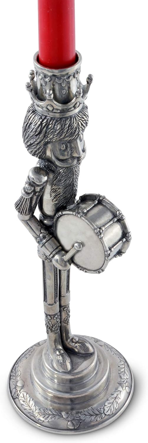 Vagabond House Pewter Nutcracker Drummer Candlestick Christmas Table Décor Standard Taper Candle Size 11.5 inch Tall