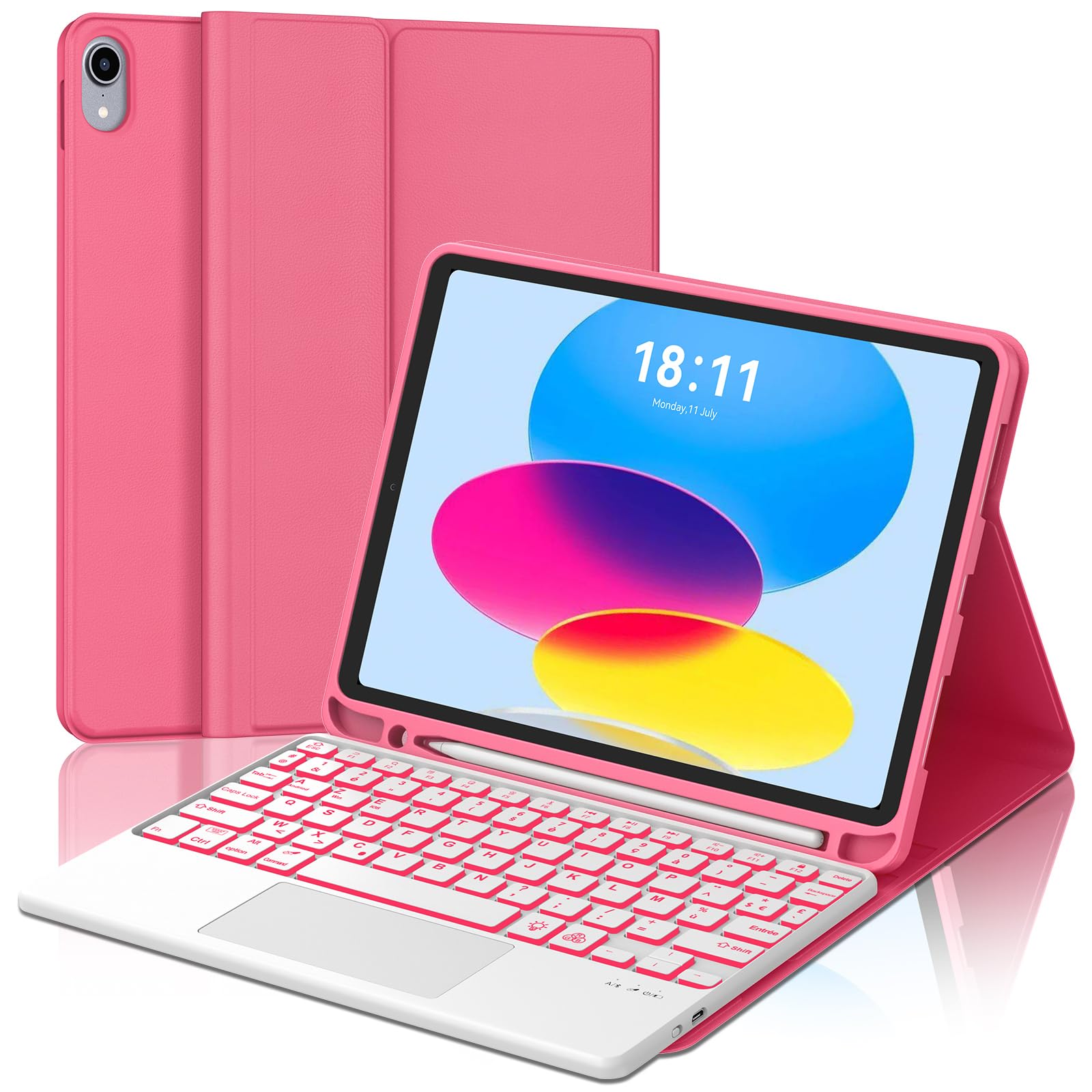 Clavier Coque Ipad 10Ème Génération 10,9 Pouces 2022-Azerty Clavier Rétro-Éclairé Détachable