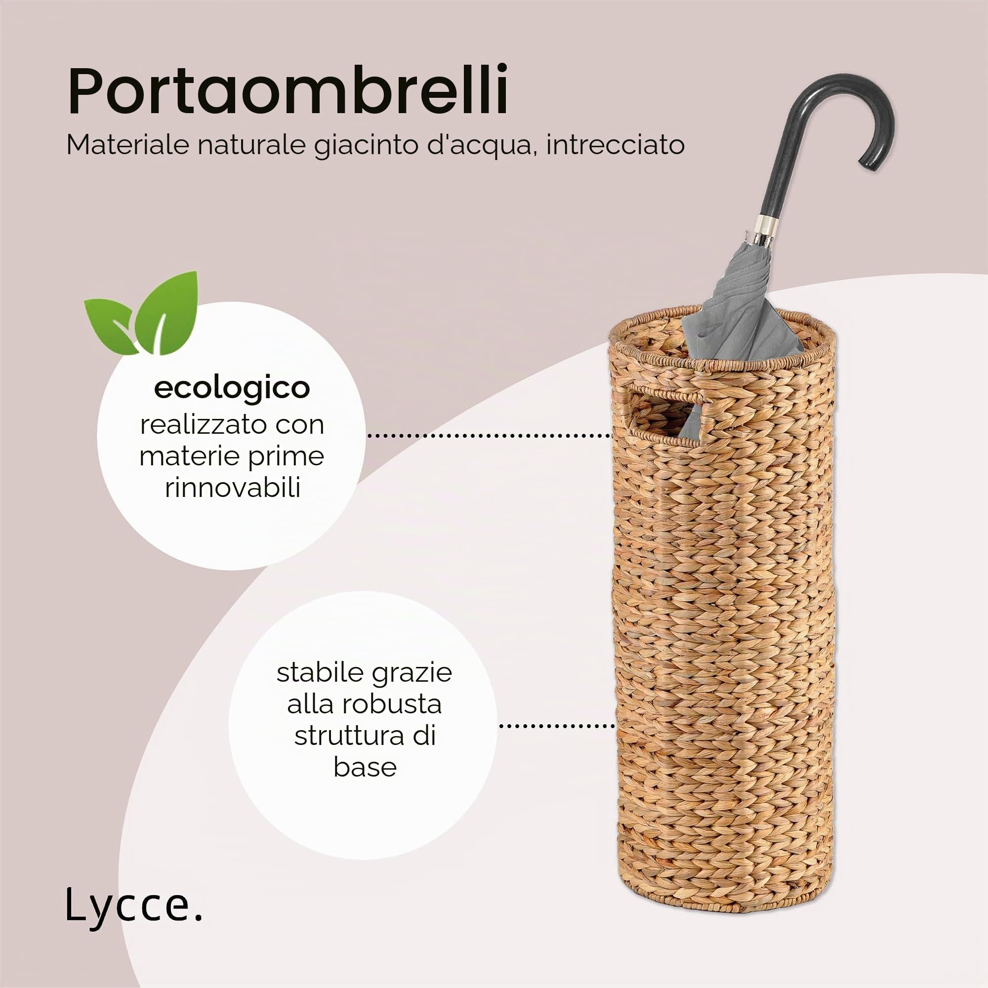 Lycce Portaombrelli in Giacinto d'Acqua, Verde, Rotondo, Decorativo/Naturale/Rustico/Boho, ø19cm x H50cm