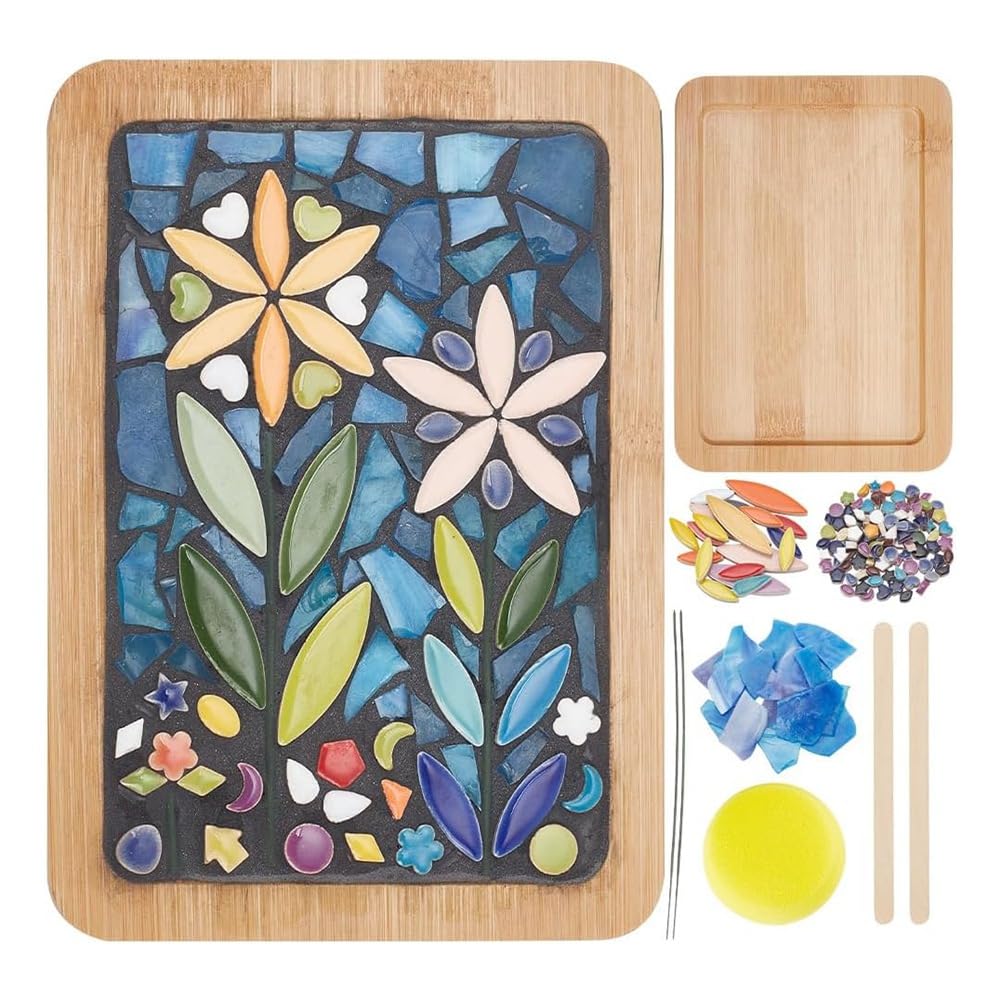 Begchy Diy Mosaic Craft Kit, Mosaic Bamboo Coaster Set For Adults And Beginners, With Rectangular Coaster Base For Handmade Mosaic