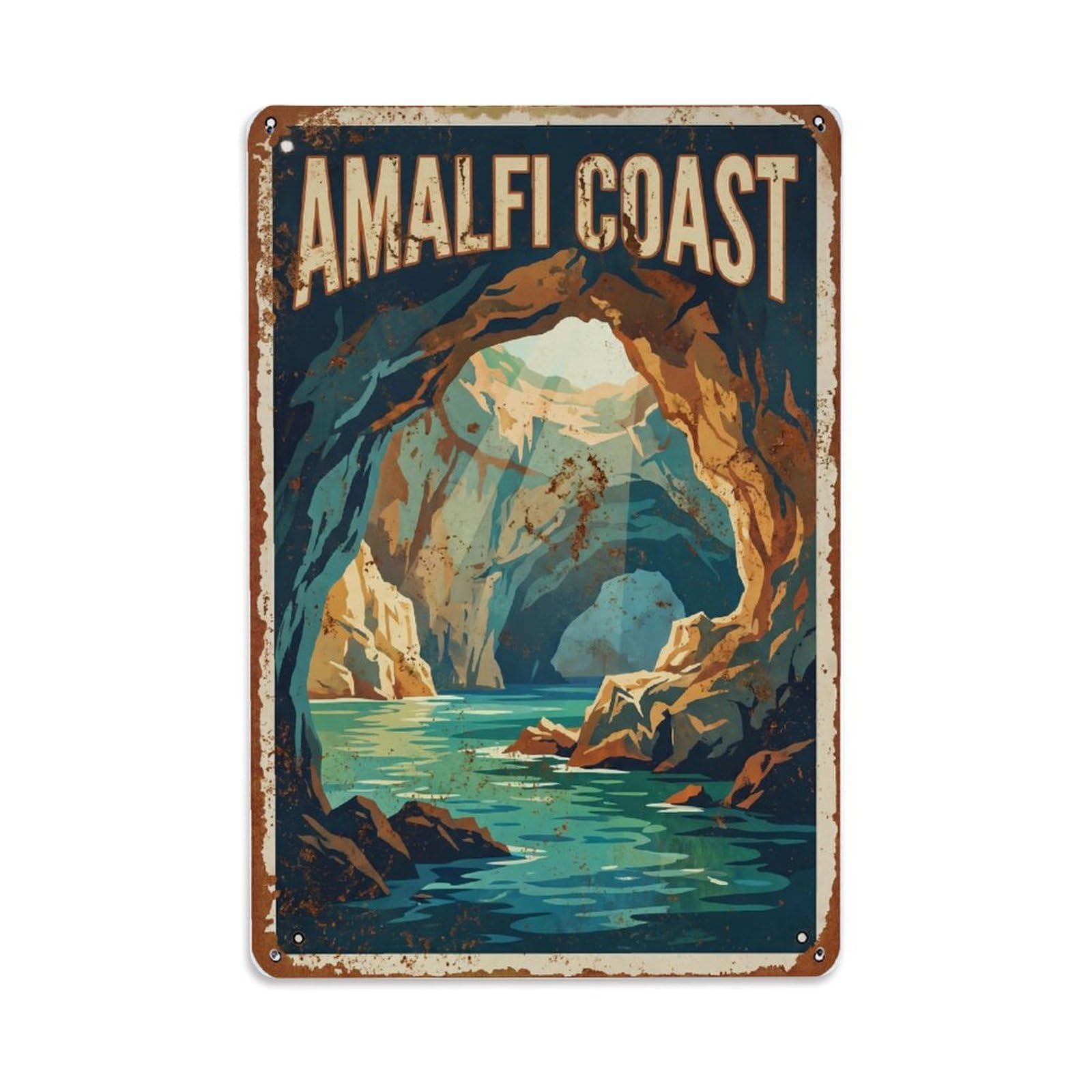 Vintage Travel Cavern Italy Sea Metal Tin Sign Plaque Wall Decor for Cafe, Club Bar, Office, Home Garden Metal Poster 8x12Inch