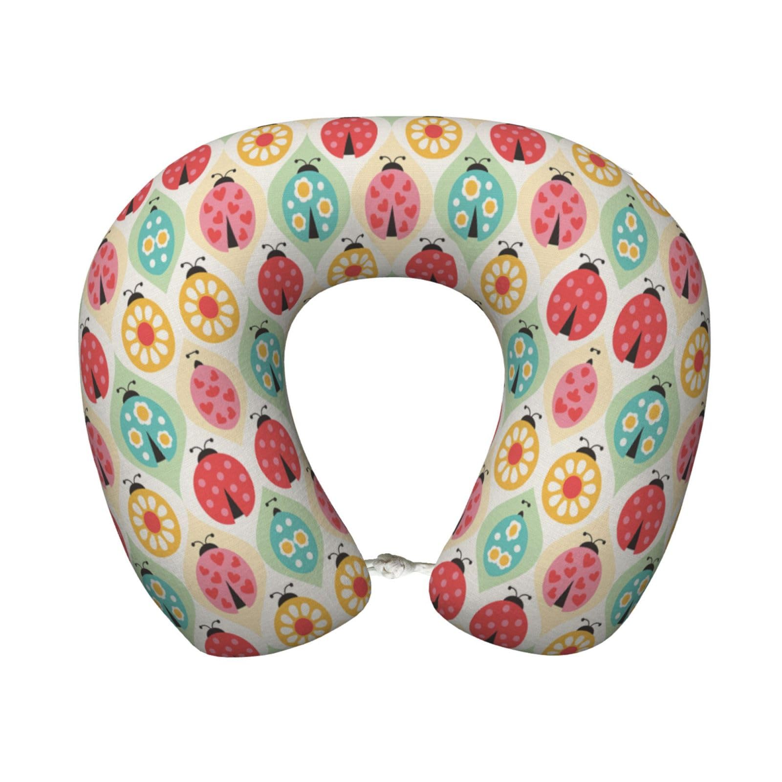 peiyeety Ladybugs Cartoon Pattern Print Custom U-Shaped Pillow,Memory Foam Cervical Neck Travel Pillow,for Home,Camping,Travelling