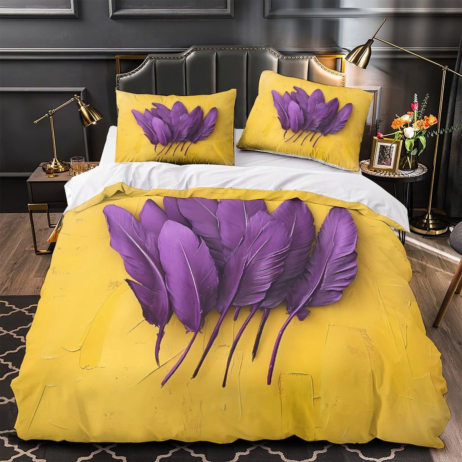 Housse de Couette plumes violettes pour chambre de garçon lit 1 personne