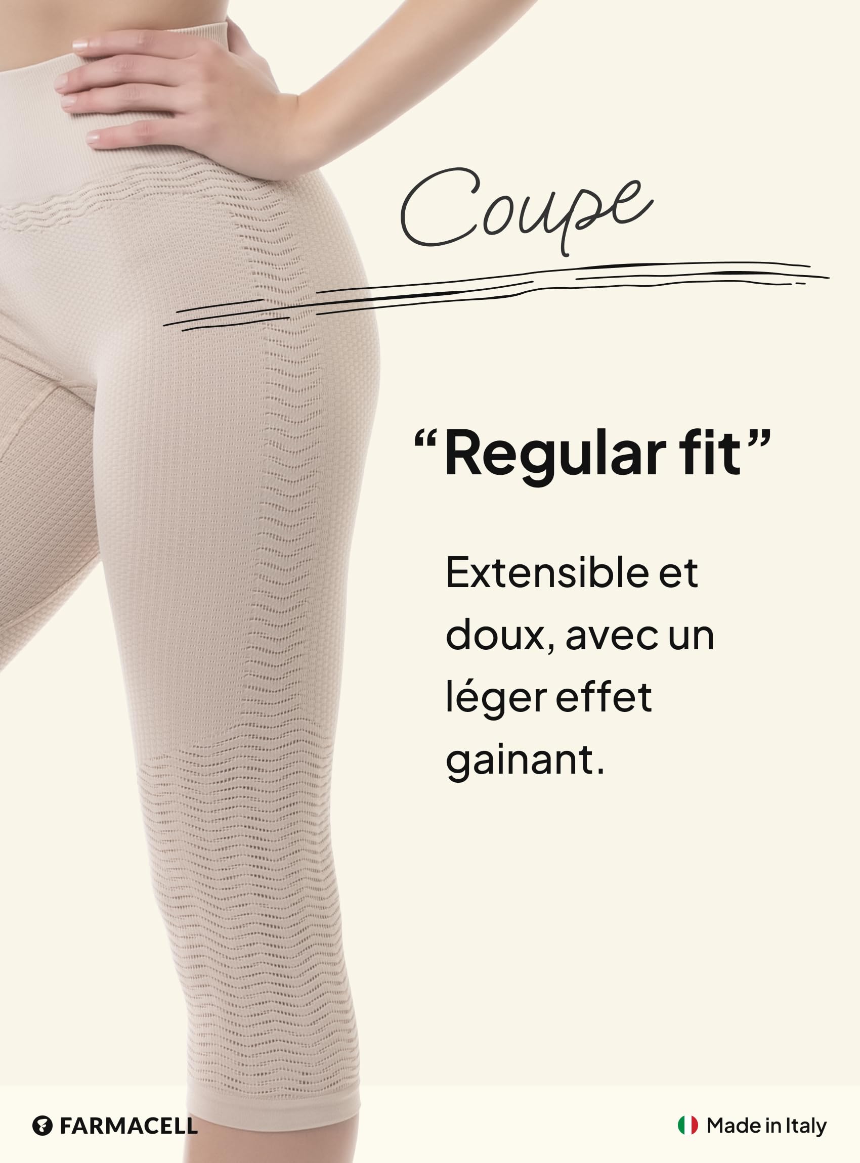 Farmacell Legging 3/4 Femme Anti-Cellulite Massant 3D et FIR, Made in Italy, 1104