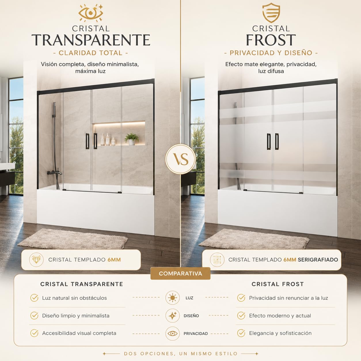GME - Mampara Ducha Frontal Bañera Dos Puertas 2 Fijas + 2 Correderas 180cm Negro Mate | Mampara de Cristal Reversible, Perfilería con Ancho Adaptable y 150cm de Altura | Vidrio con Grosor 6mm