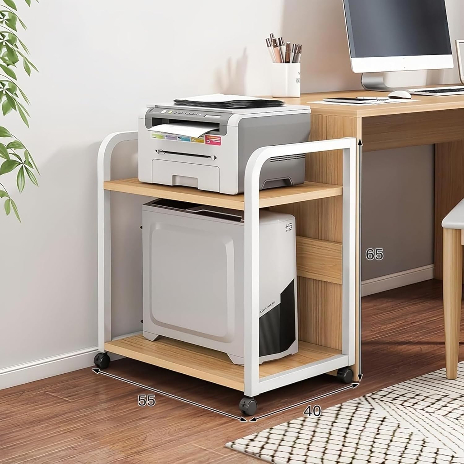 プリンタースタンド、コピー機棚、収納キャビネット、デスク下棚、オフィス/家庭用。多機能、組み立て簡単、移動簡単。Tasydi (55
