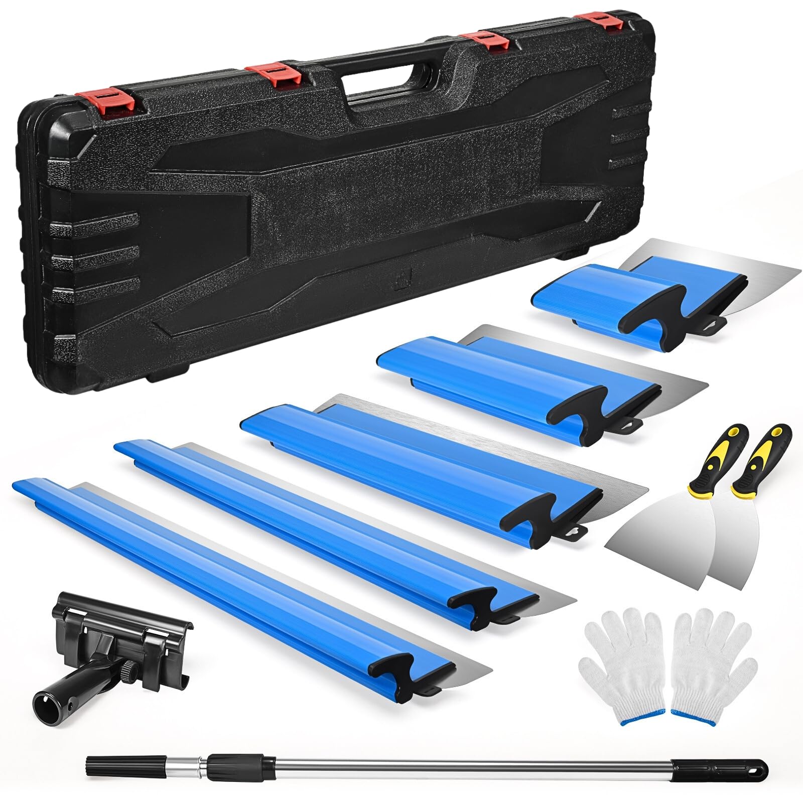 Juego de espátulas para superficies, que incluye 5 raspadores de superficie repuesto, 2 raspadores de mano y varilla telescópica de aluminio. Juego de espátulas para superficies Surface Spatula (Azul)