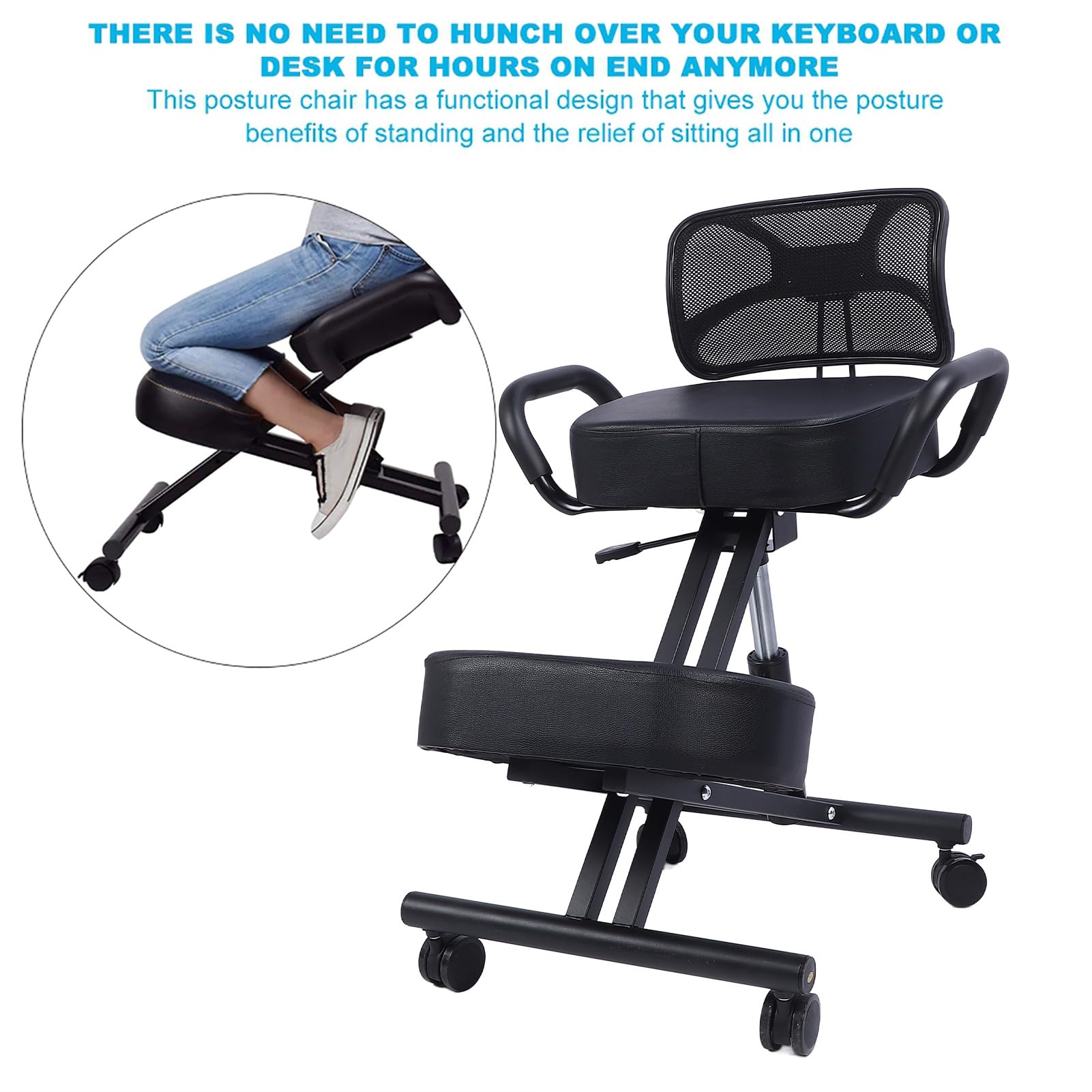 Krzesło Klęczące, Ergonomiczne Krzesło Klęczące, Regulowane Krzesło Poprawiające Postawę z Kółkami i Podparciem Pleców, Ergonomiczne Krzesło do Biur Domowych Sala Konferencyjna