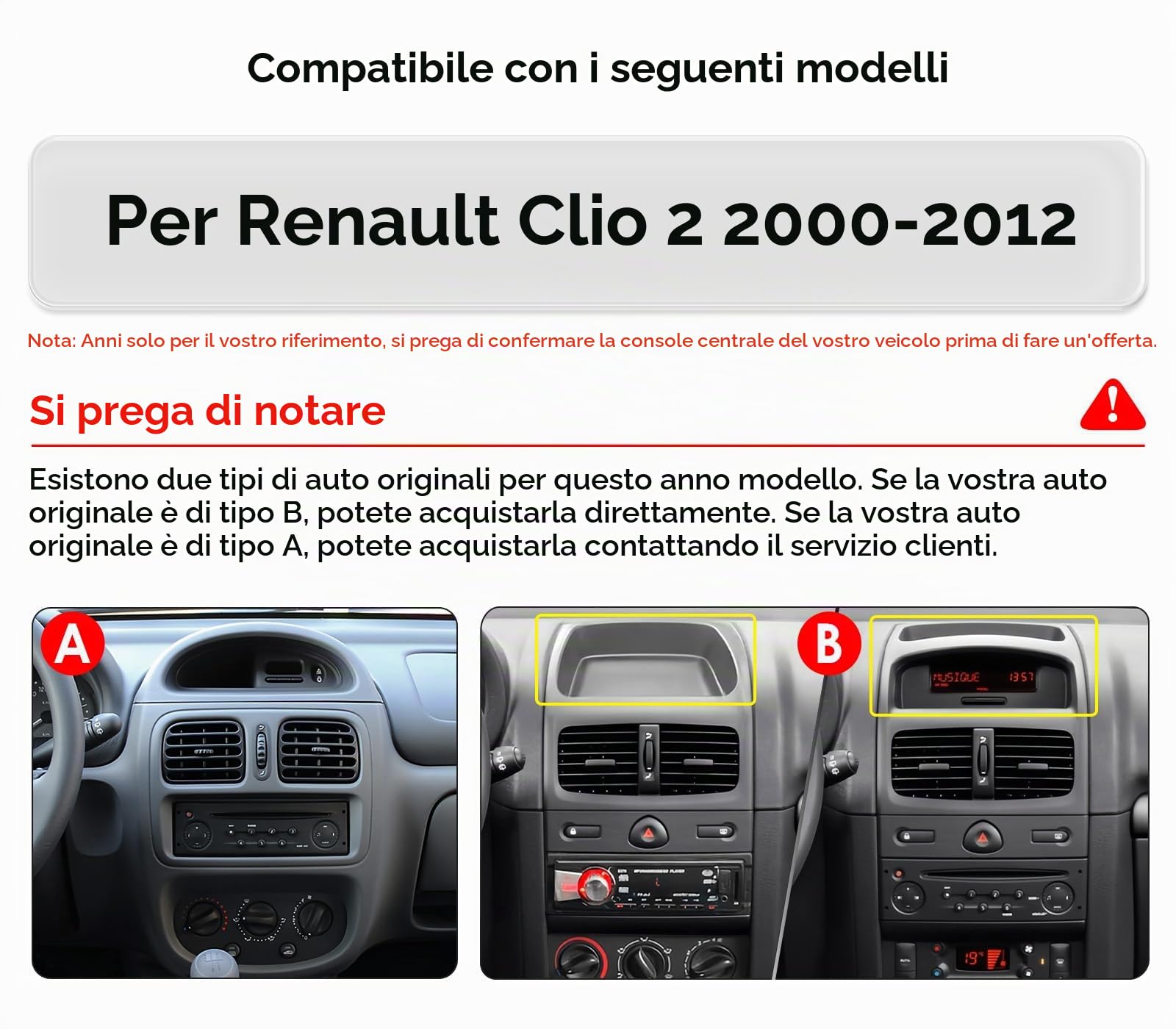 Autoradio Android 14 da 9 pollici per Renault Clio 2 2000-2012 Memoria, supporta Carplay/Android Auto wireless, comandi al volante, WLAN/4G, AM/FM 4 core 2 GB & 64 GB